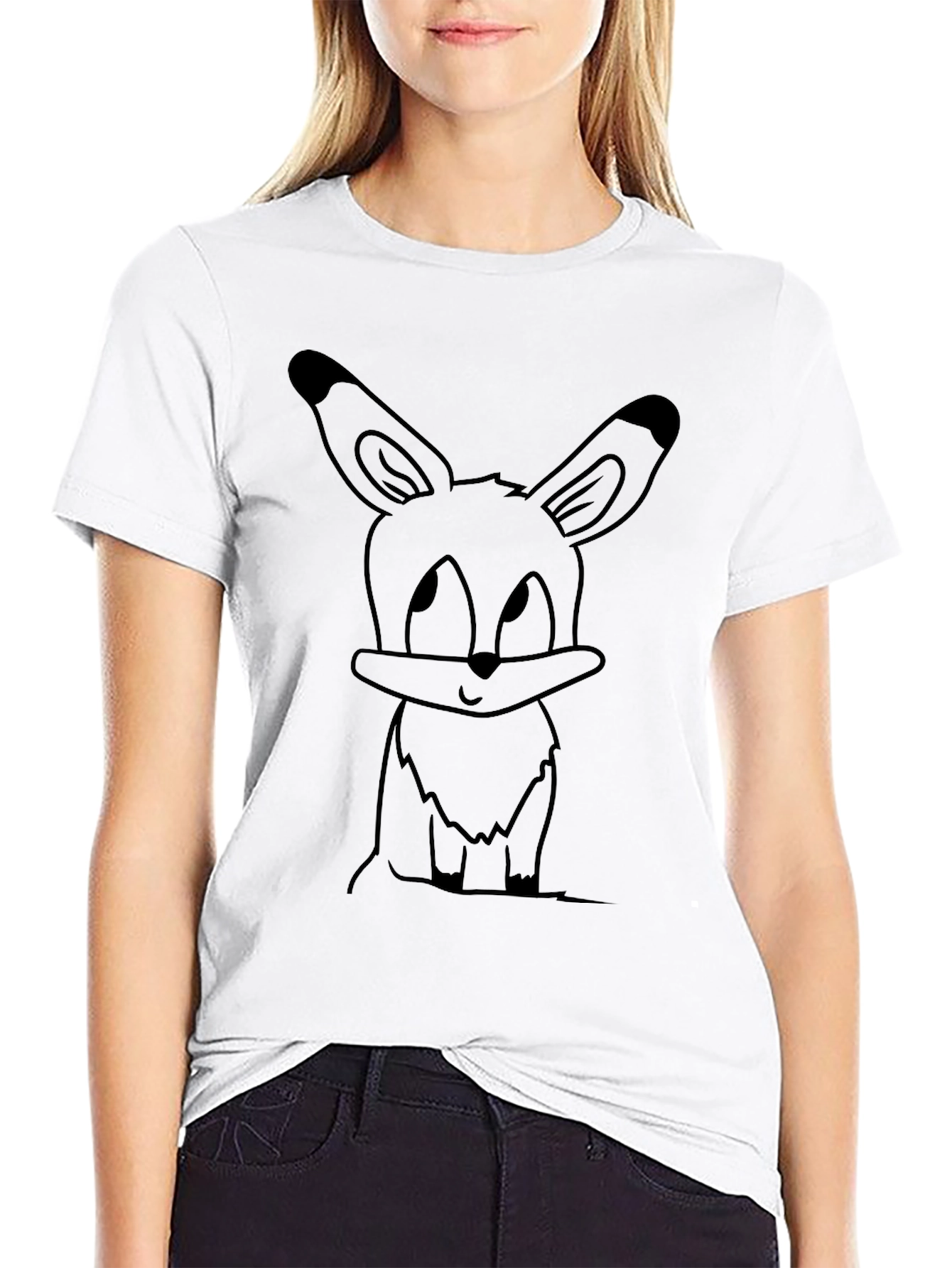 Cute Cartoon Bunny Black T-Shirt