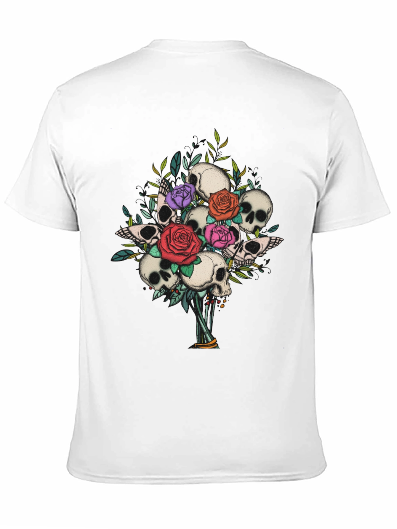 Skull & Roses Bouquet Graphic Tee - Gothic Style