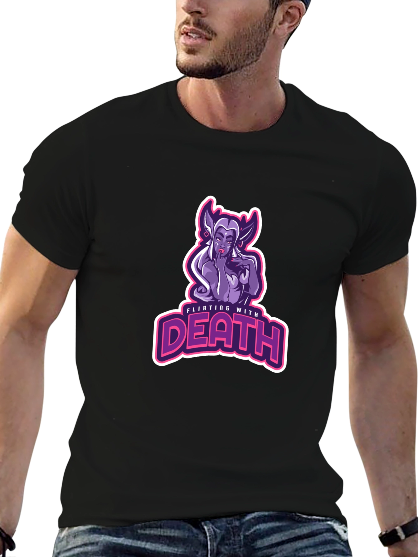 Flirting With Death Graphic Tee - Black Cotton T-Shirt