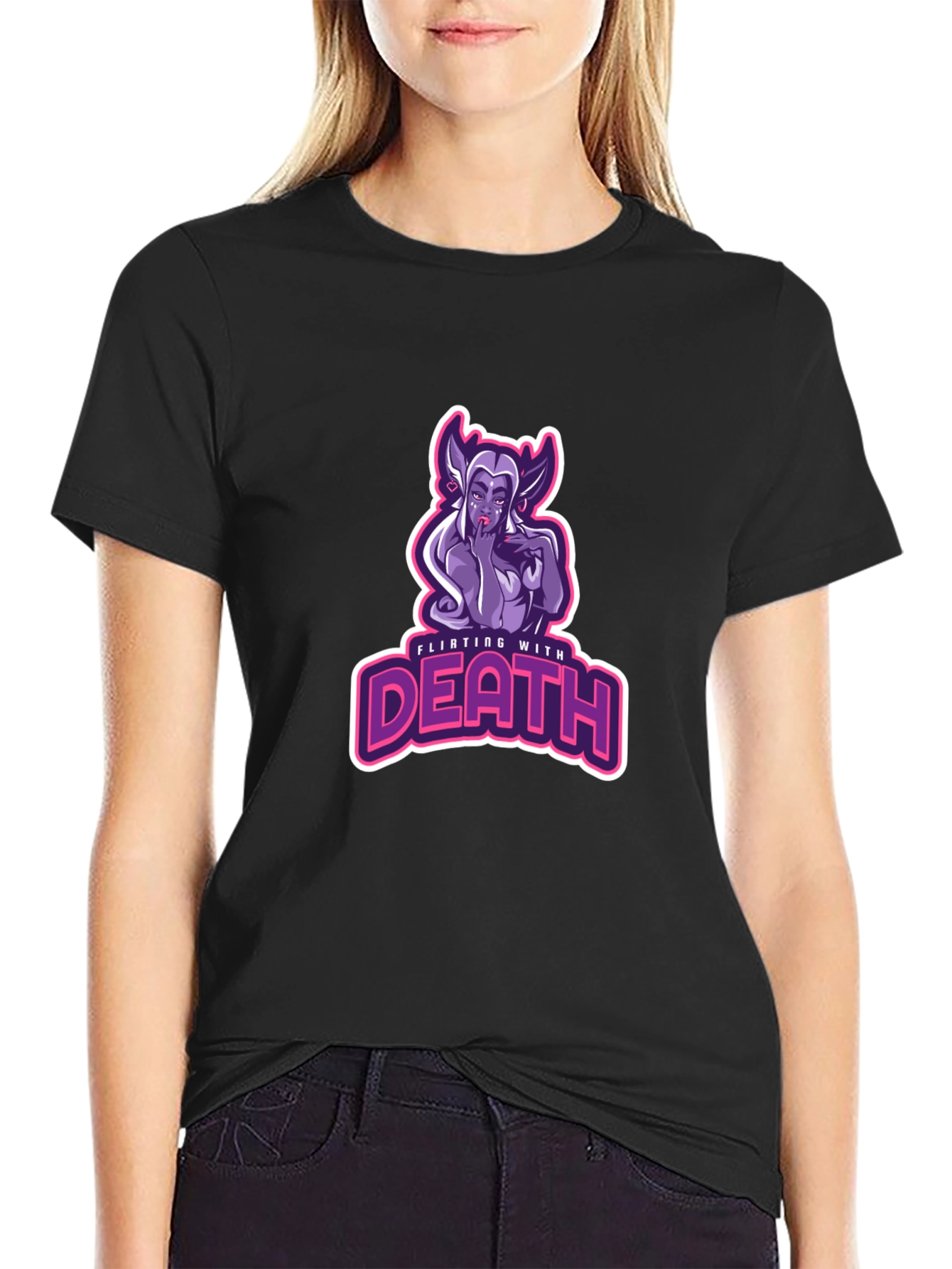 Flirting With Death Graphic Tee - Black Cotton T-Shirt