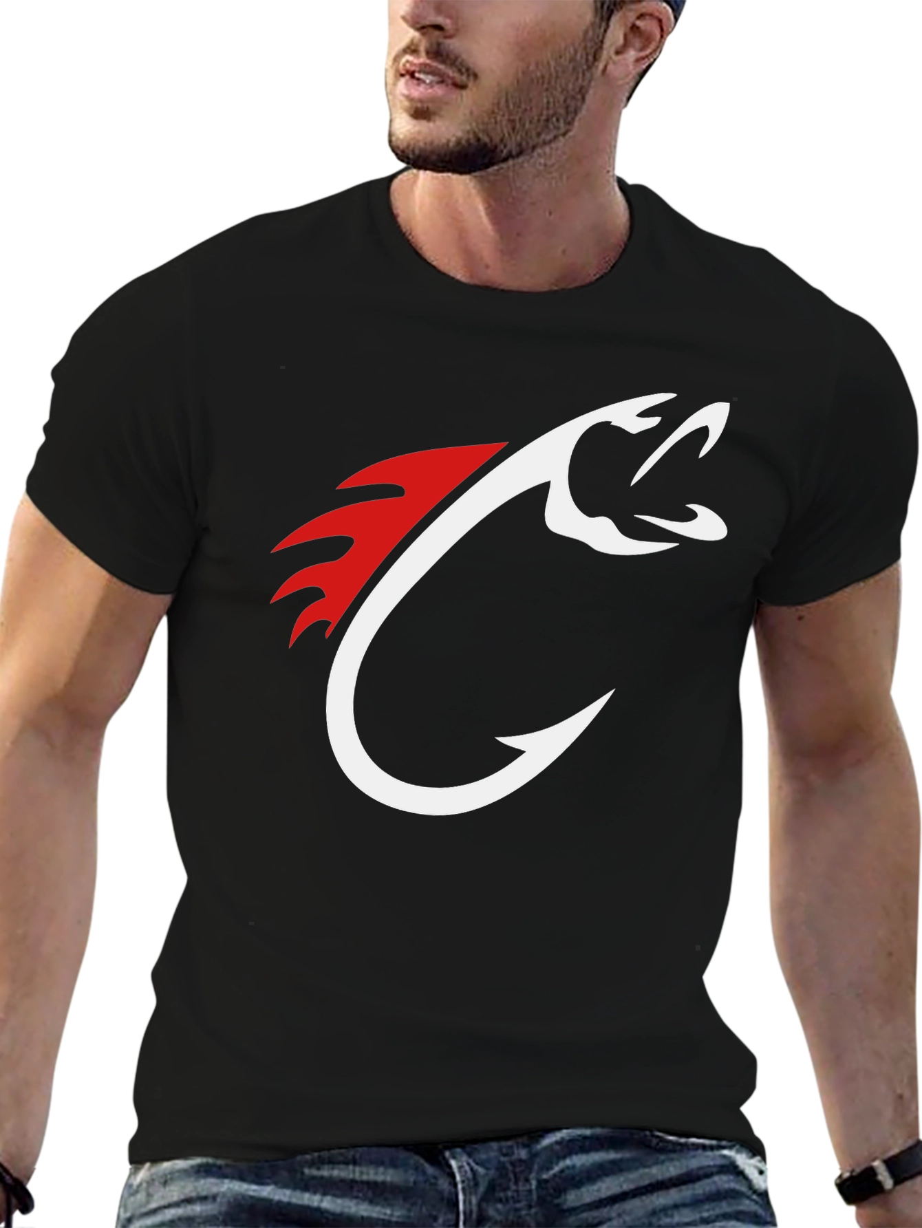 Mens Black Fishing Hook Graphic Tee