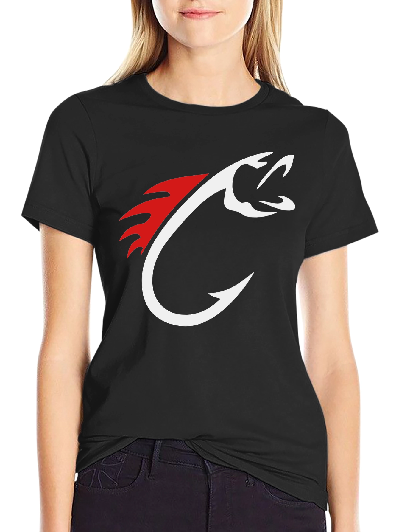 Mens Black Fishing Hook Graphic Tee