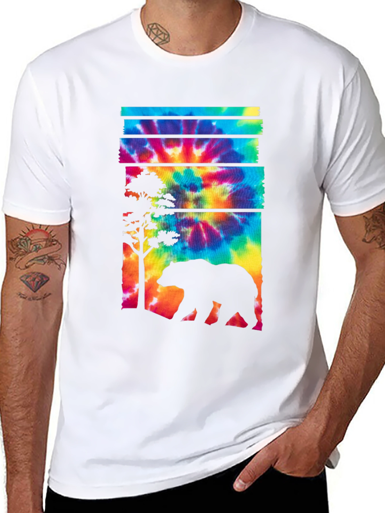 Tie Dye Bear Graphic T-Shirt - Casual Menswear