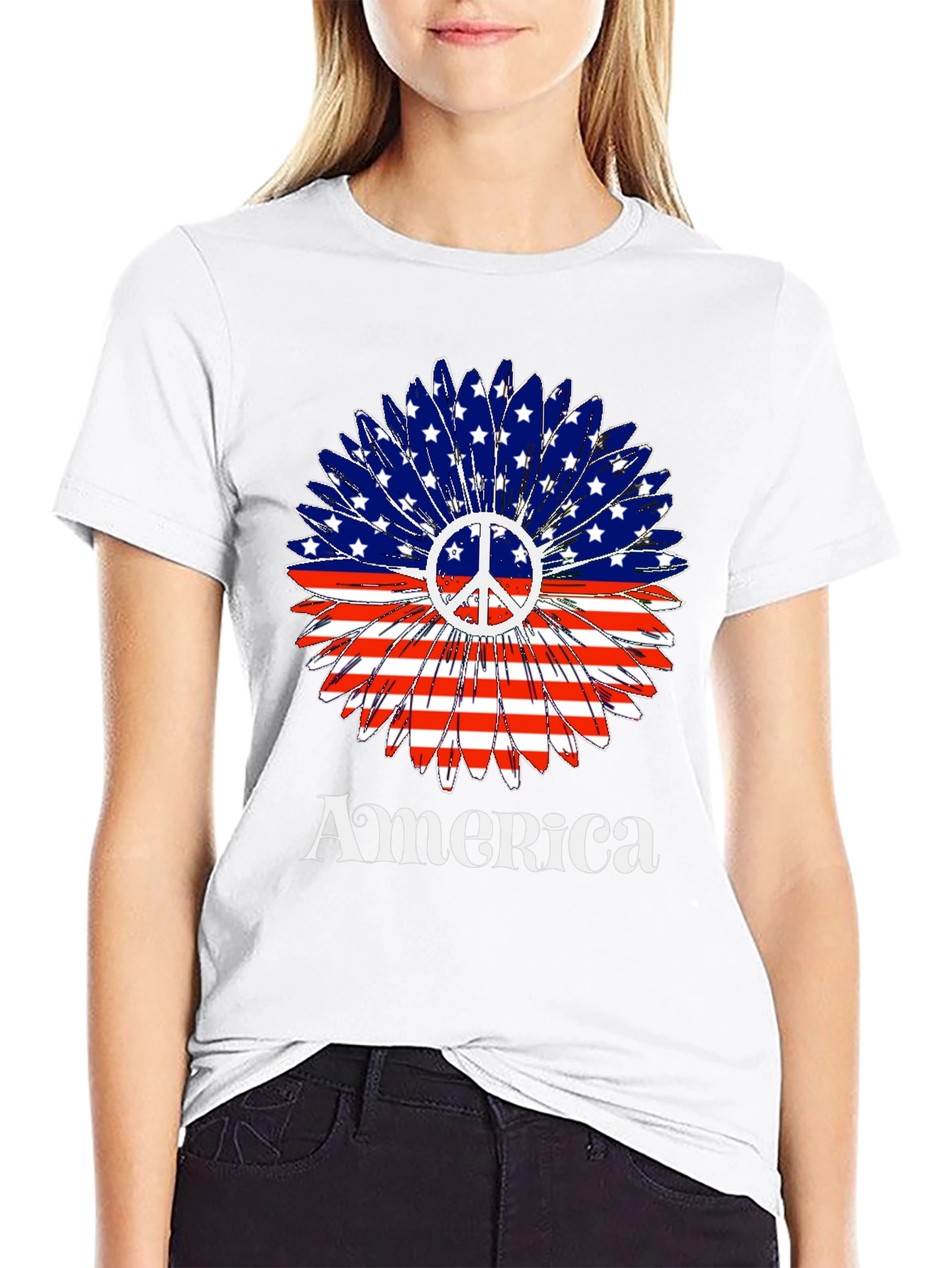 America Peace Sign Flower T-Shirt
