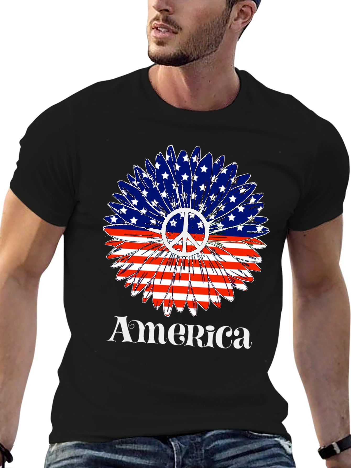America Peace Sign Flower T-Shirt