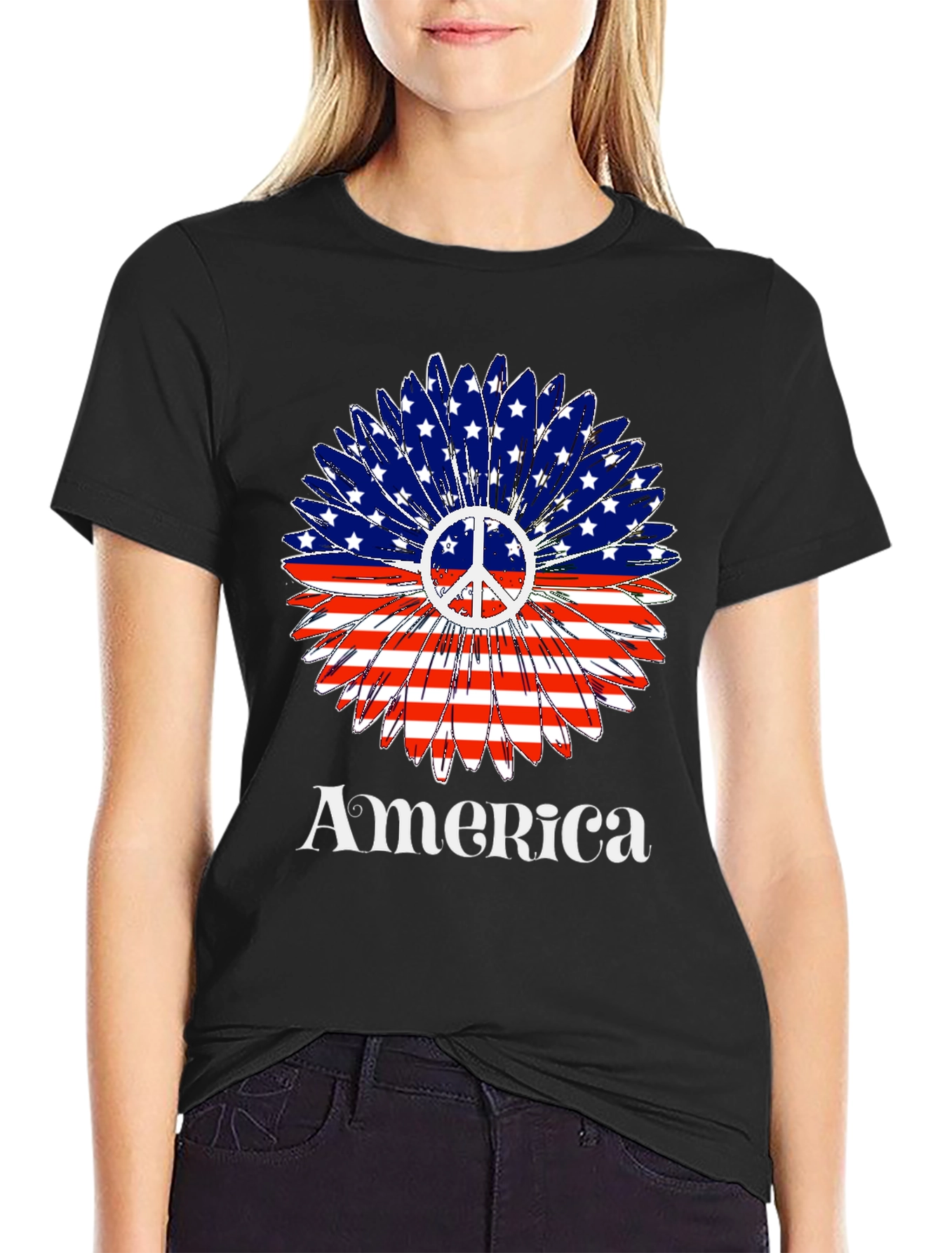 America Peace Sign Flower T-Shirt