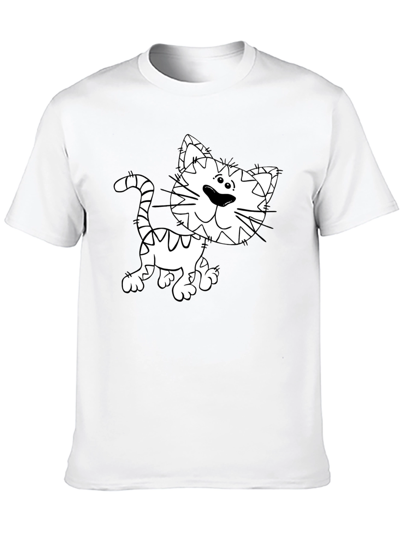 Cartoon Cat Graphic Tee - Black