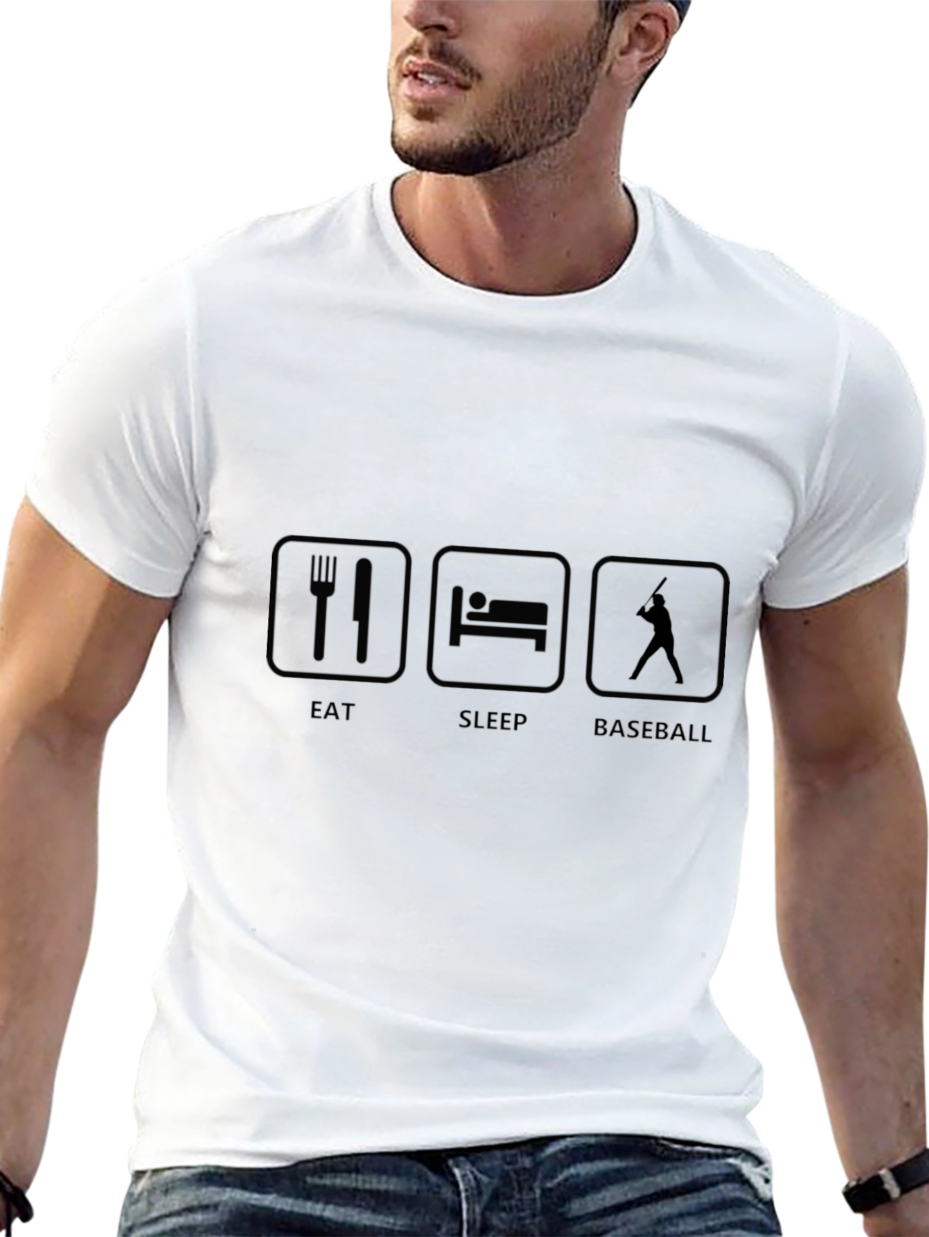 Eat Sleep Baseball Graphic Tee - Black Cotton T-Shirt