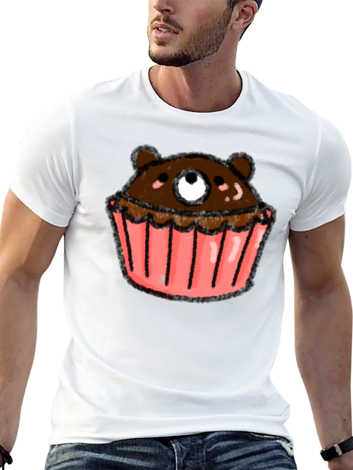 Bear Cupcake Graphic Tee - Black Cotton T-Shirt
