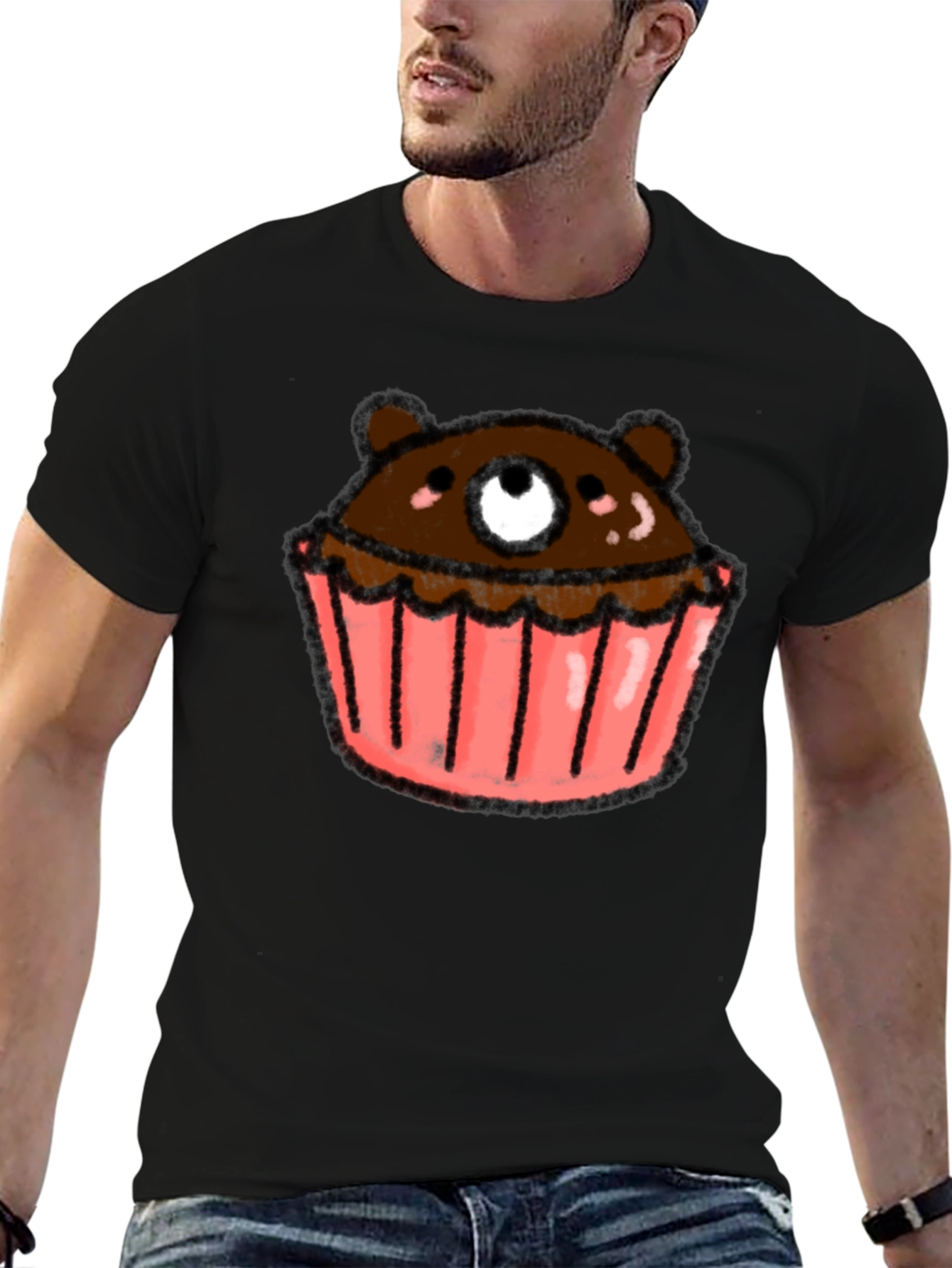 Bear Cupcake Graphic Tee - Black Cotton T-Shirt
