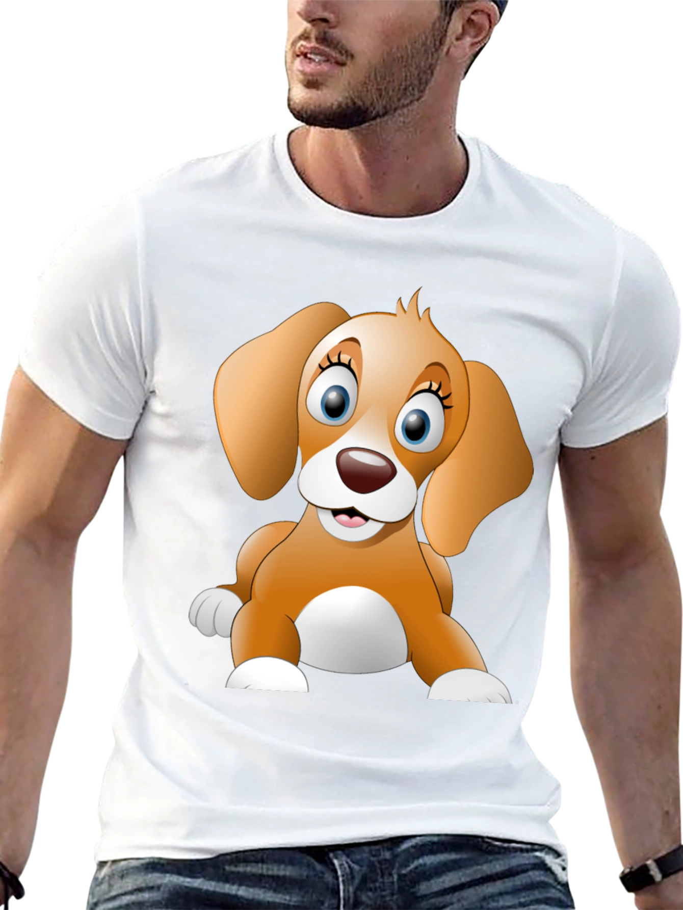Cute Cartoon Dog Graphic Black T-Shirt