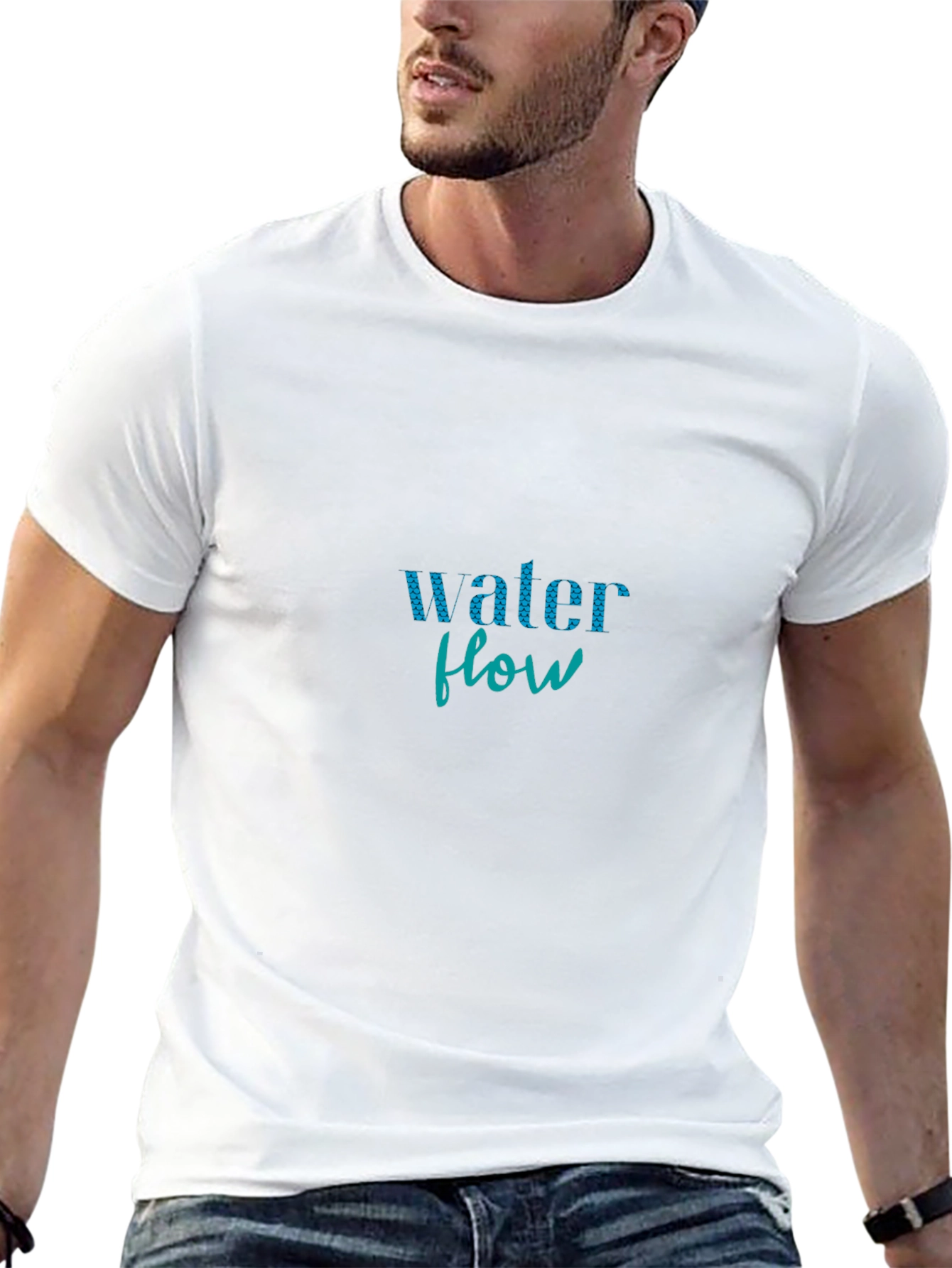 Water Flow Graphic Print Black T-Shirt