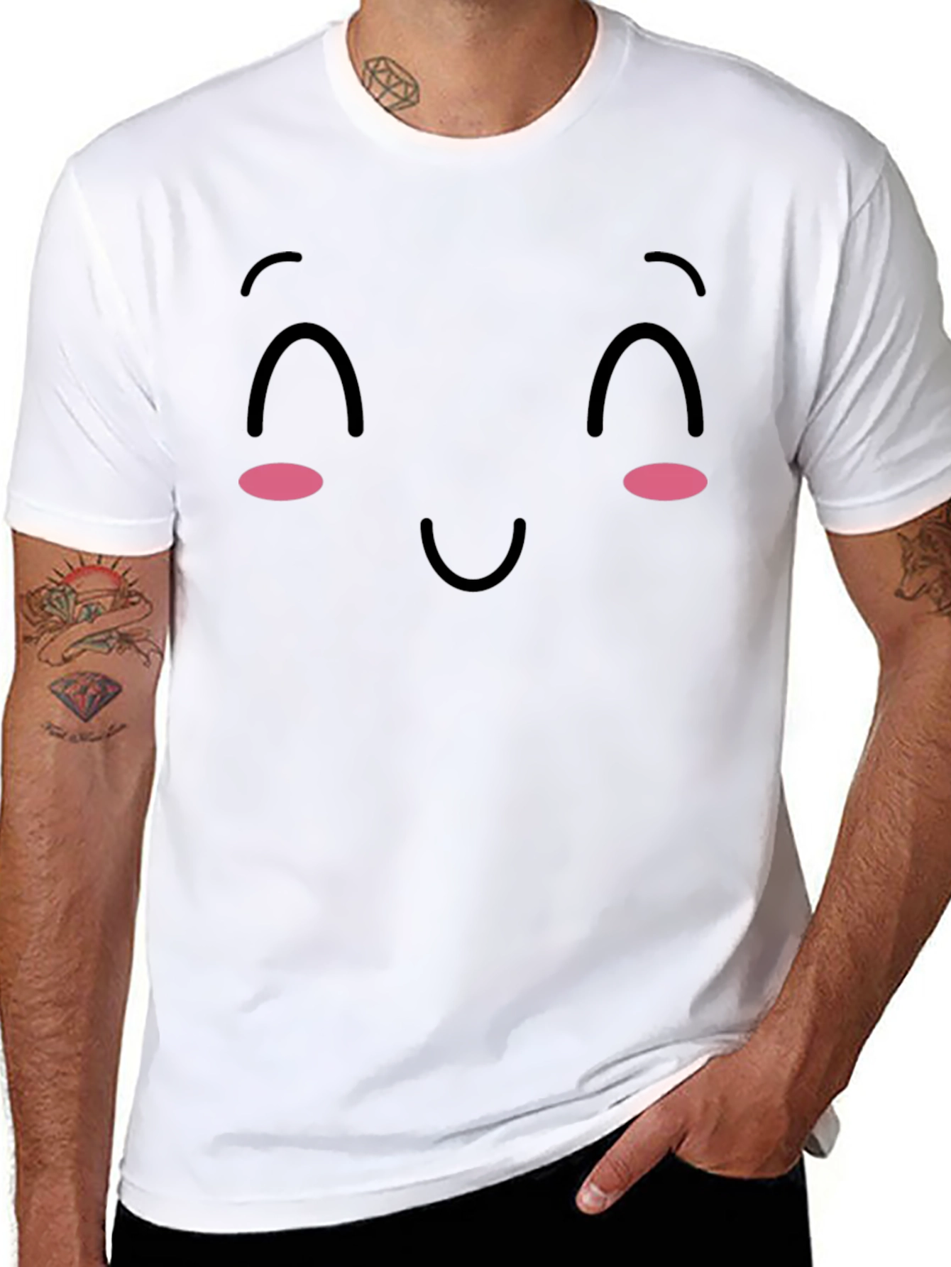 Cute Kawaii Face Black T-Shirt