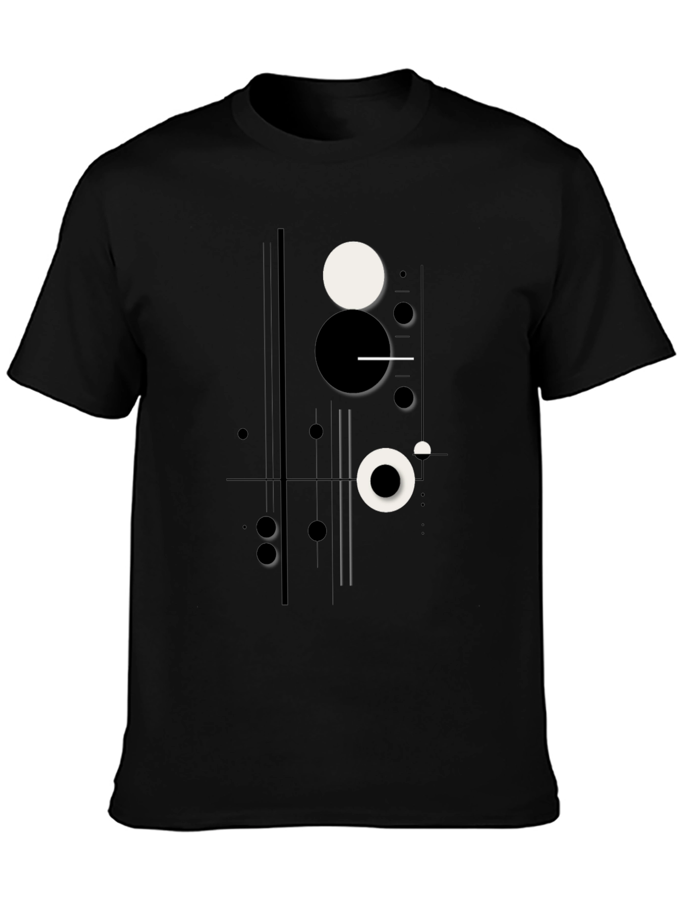 Abstract Geometric Circle Print Black T-Shirt