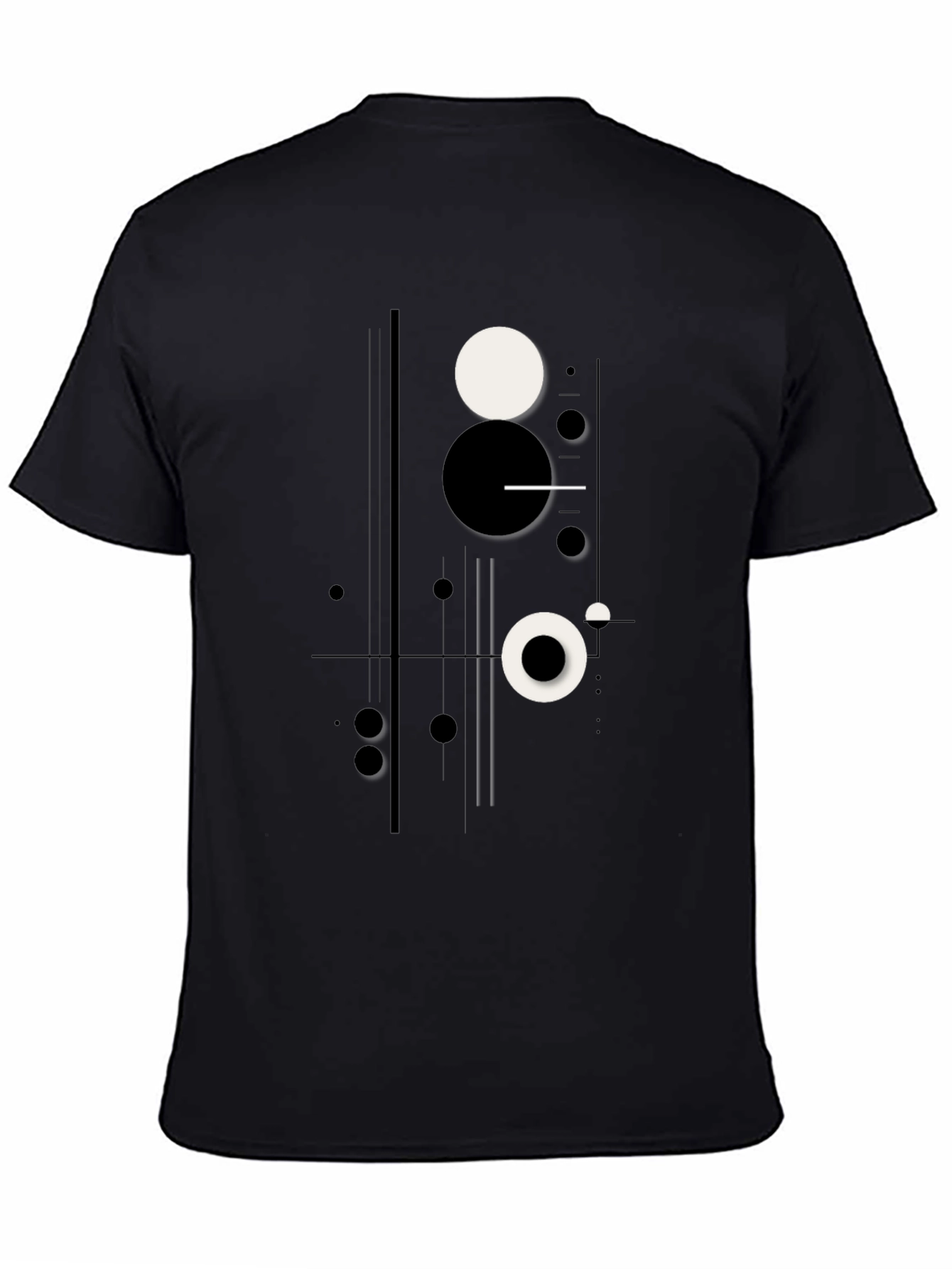 Abstract Geometric Circle Print Black T-Shirt