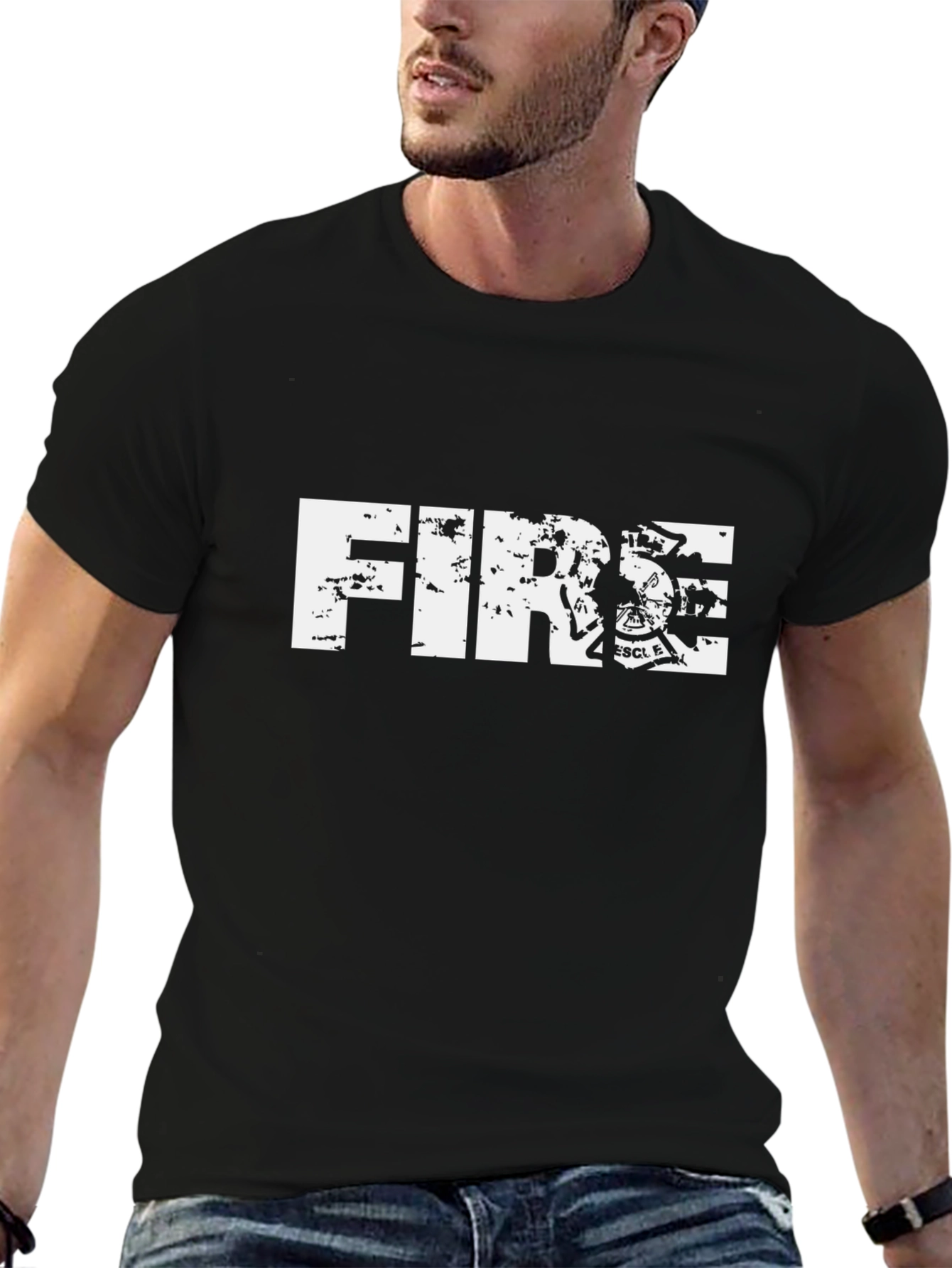 Firefighter Rescue Graphic Black T-Shirt