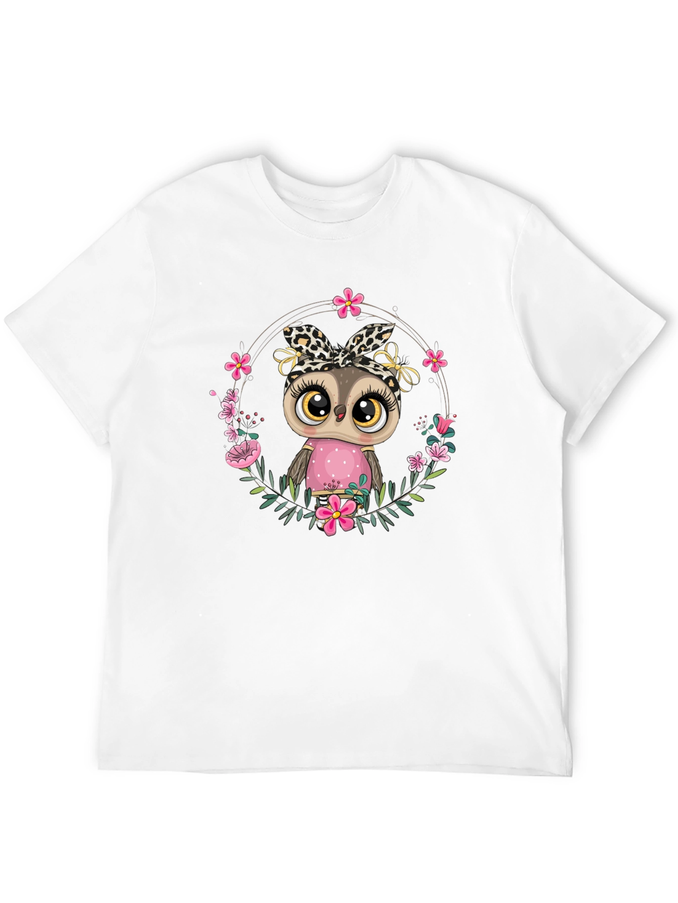 Cute Owl in Floral Wreath Graphic Tee