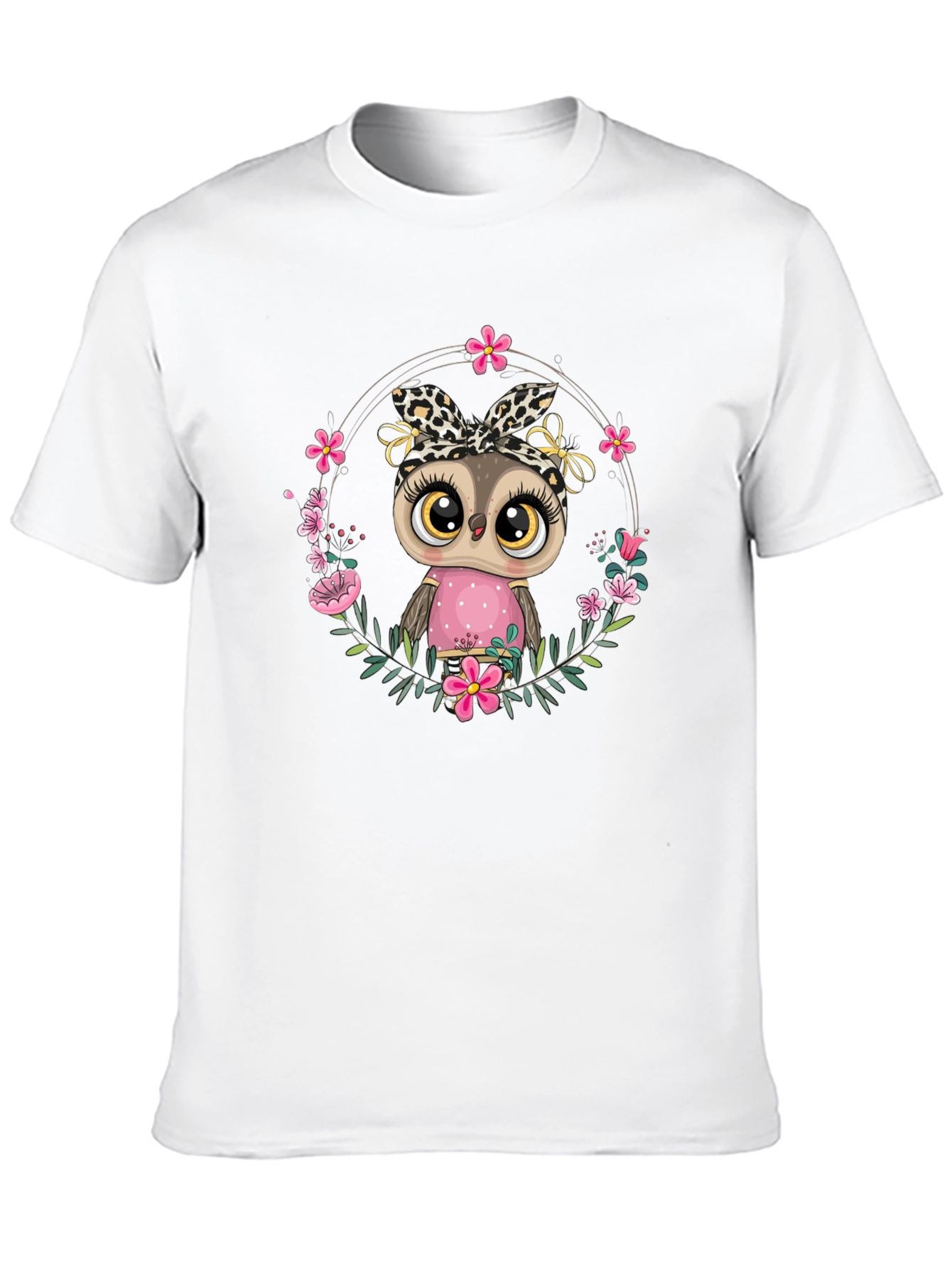 Cute Owl in Floral Wreath Graphic Tee