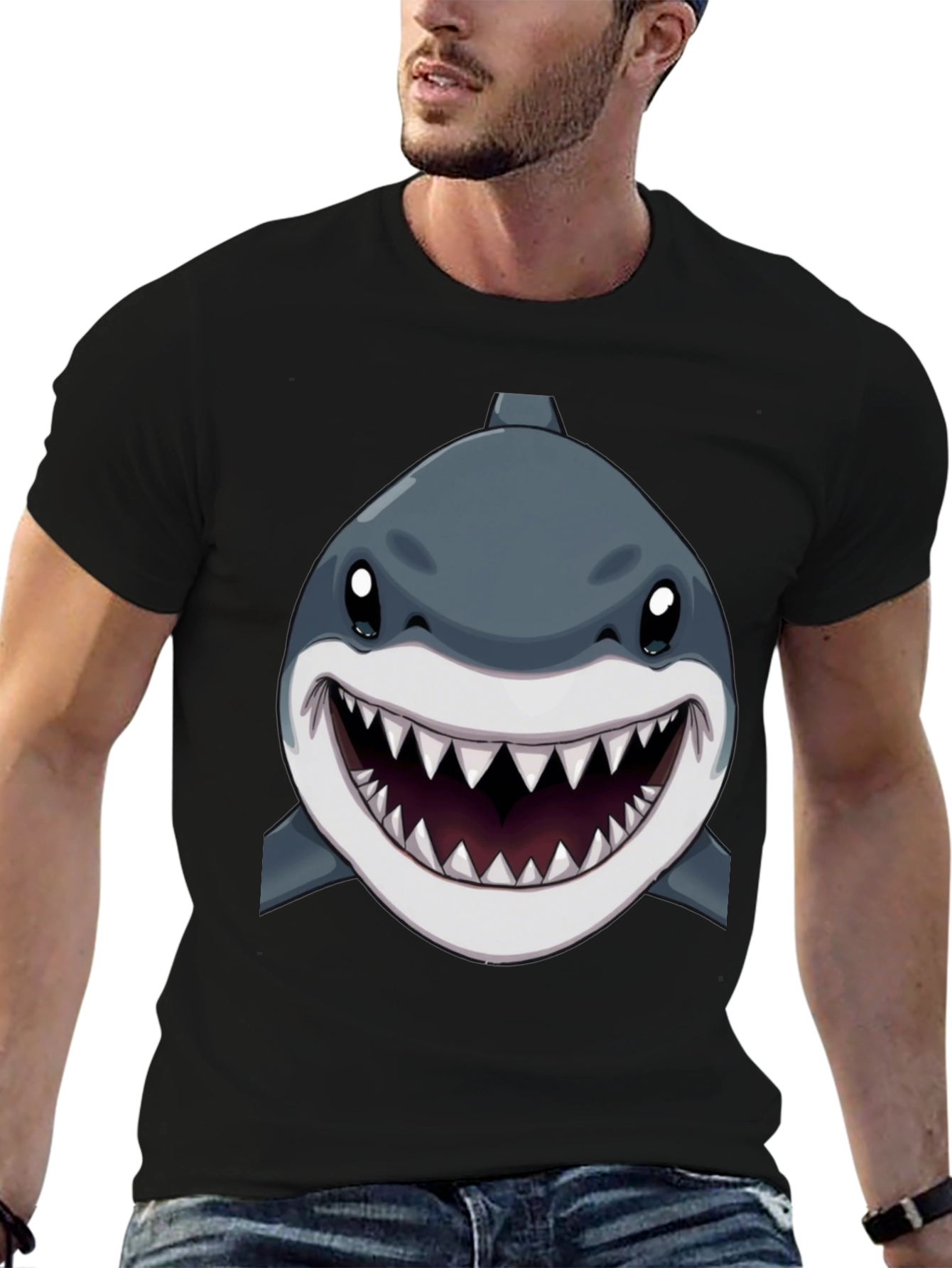 Shark Graphic Print Black T-Shirt