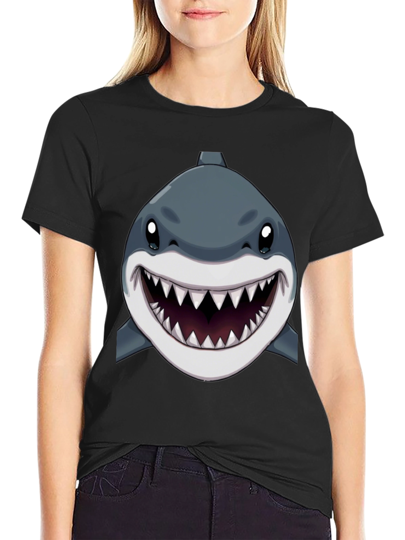 Shark Graphic Print Black T-Shirt