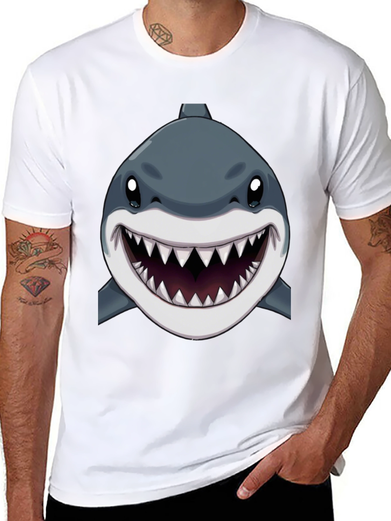 Shark Graphic Print Black T-Shirt