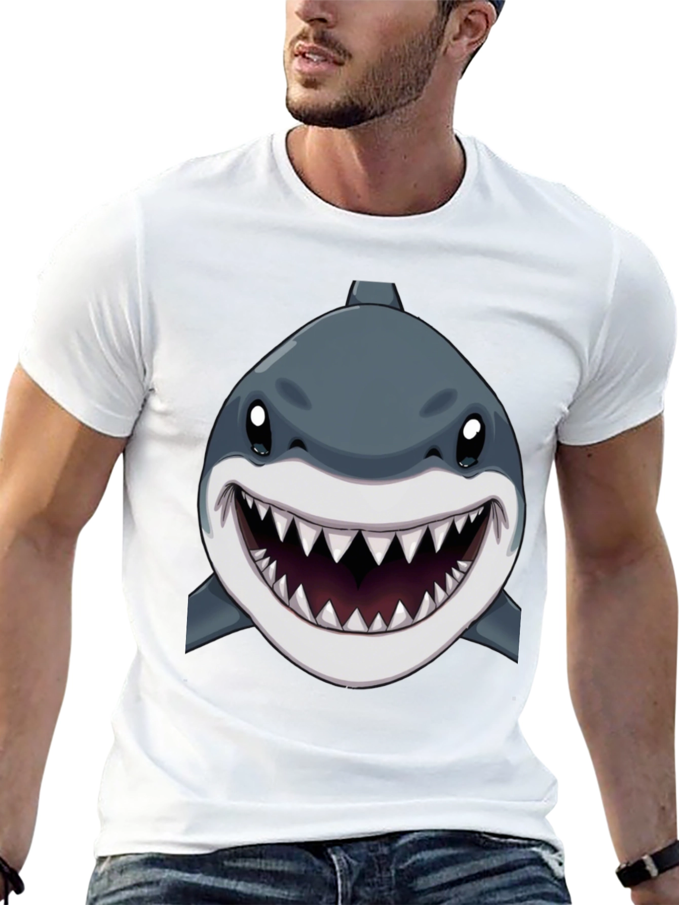 Shark Graphic Print Black T-Shirt