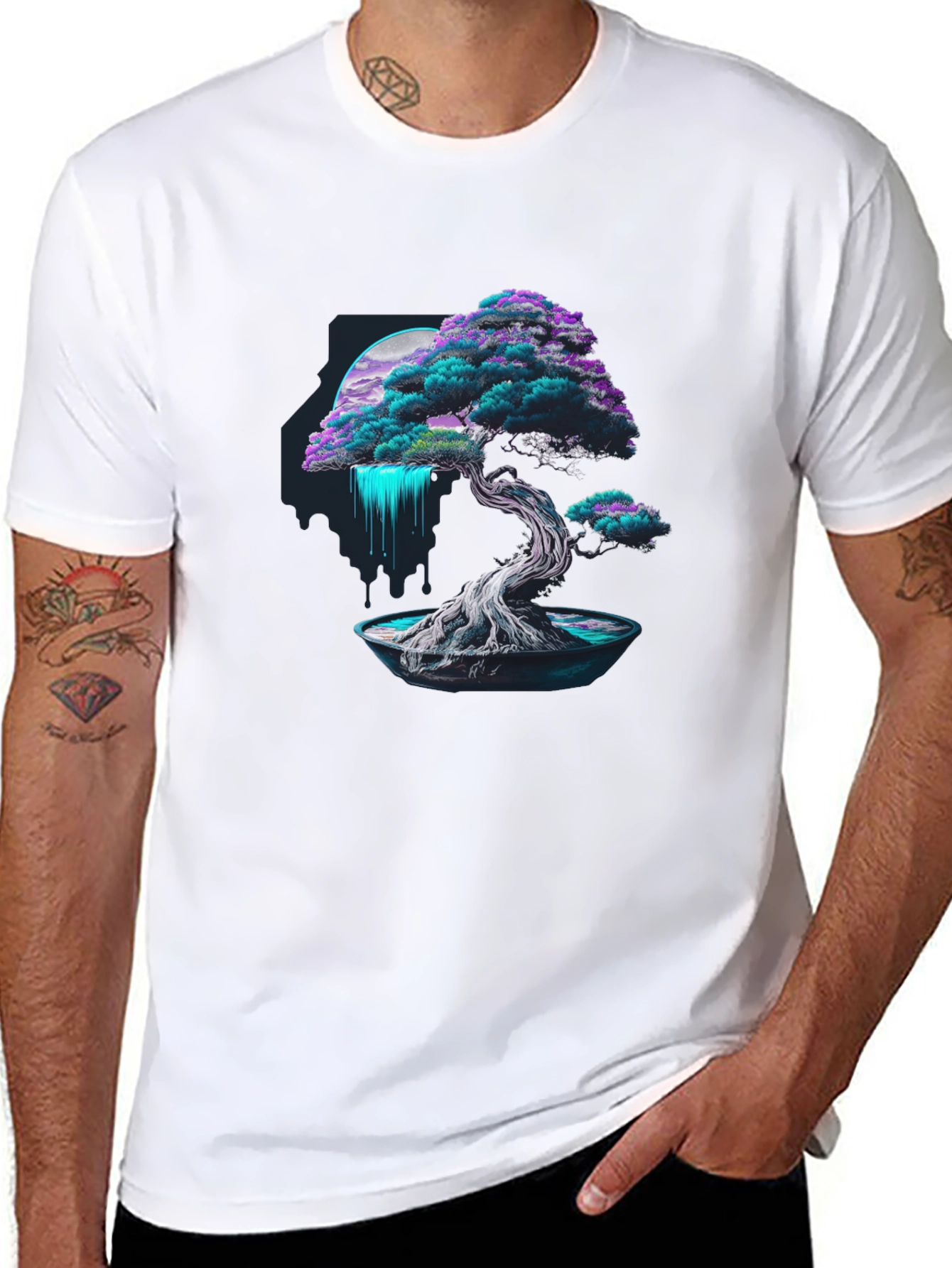 Neon Bonsai Tree Graphic Tee - Modern Streetwear