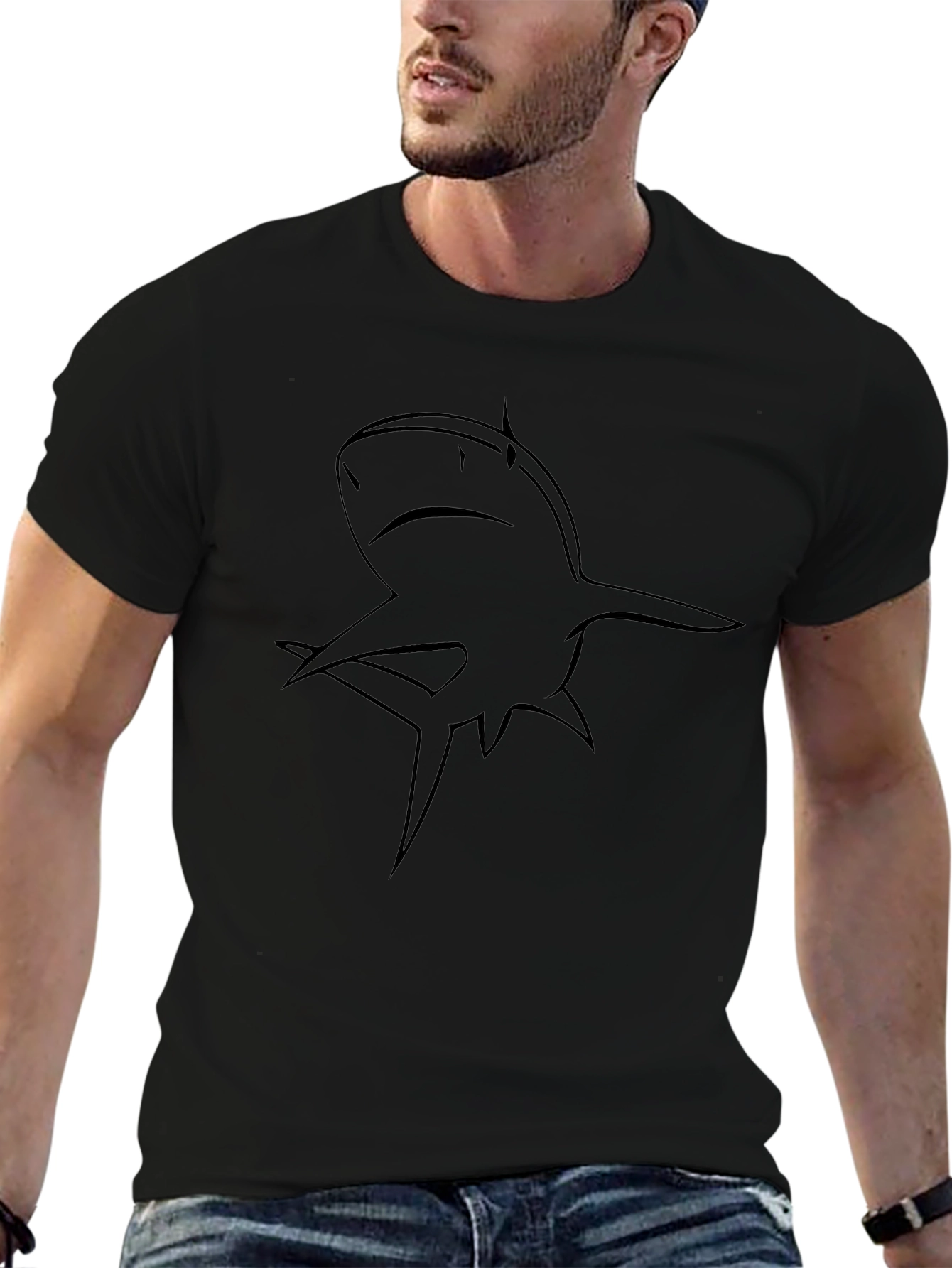 Shark Outline Graphic Black T-Shirt