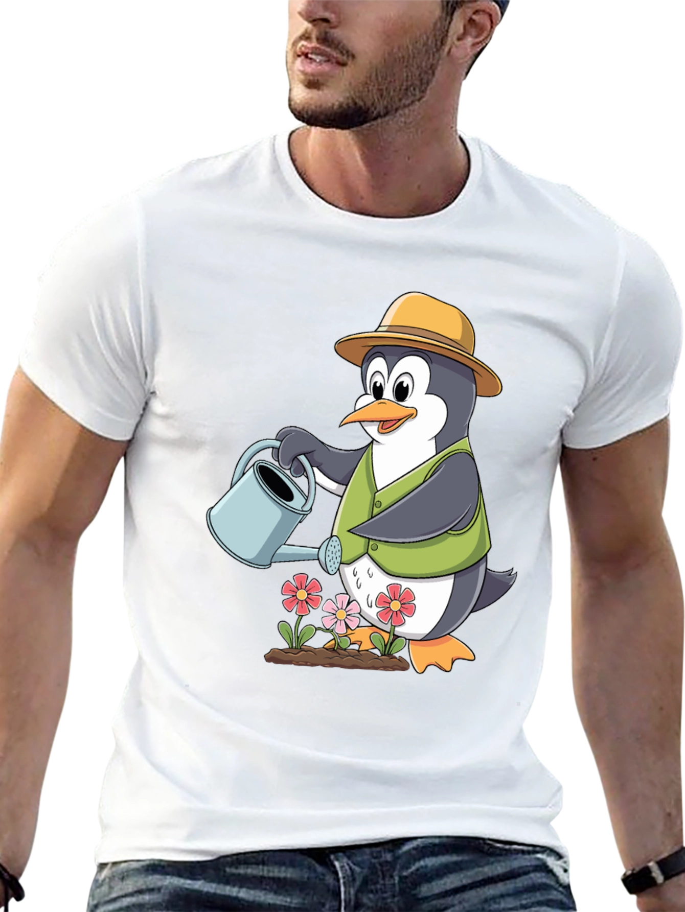 Penguin Gardener T-Shirt - Cute Cartoon Design
