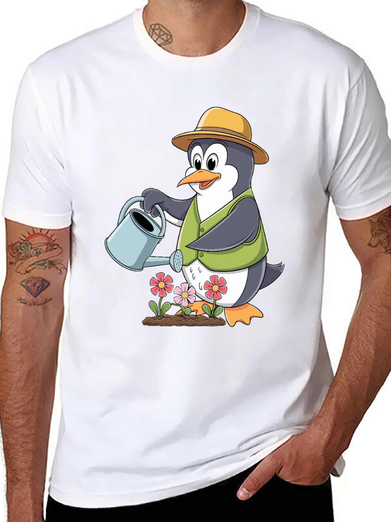 Penguin Gardener T-Shirt - Cute Cartoon Design