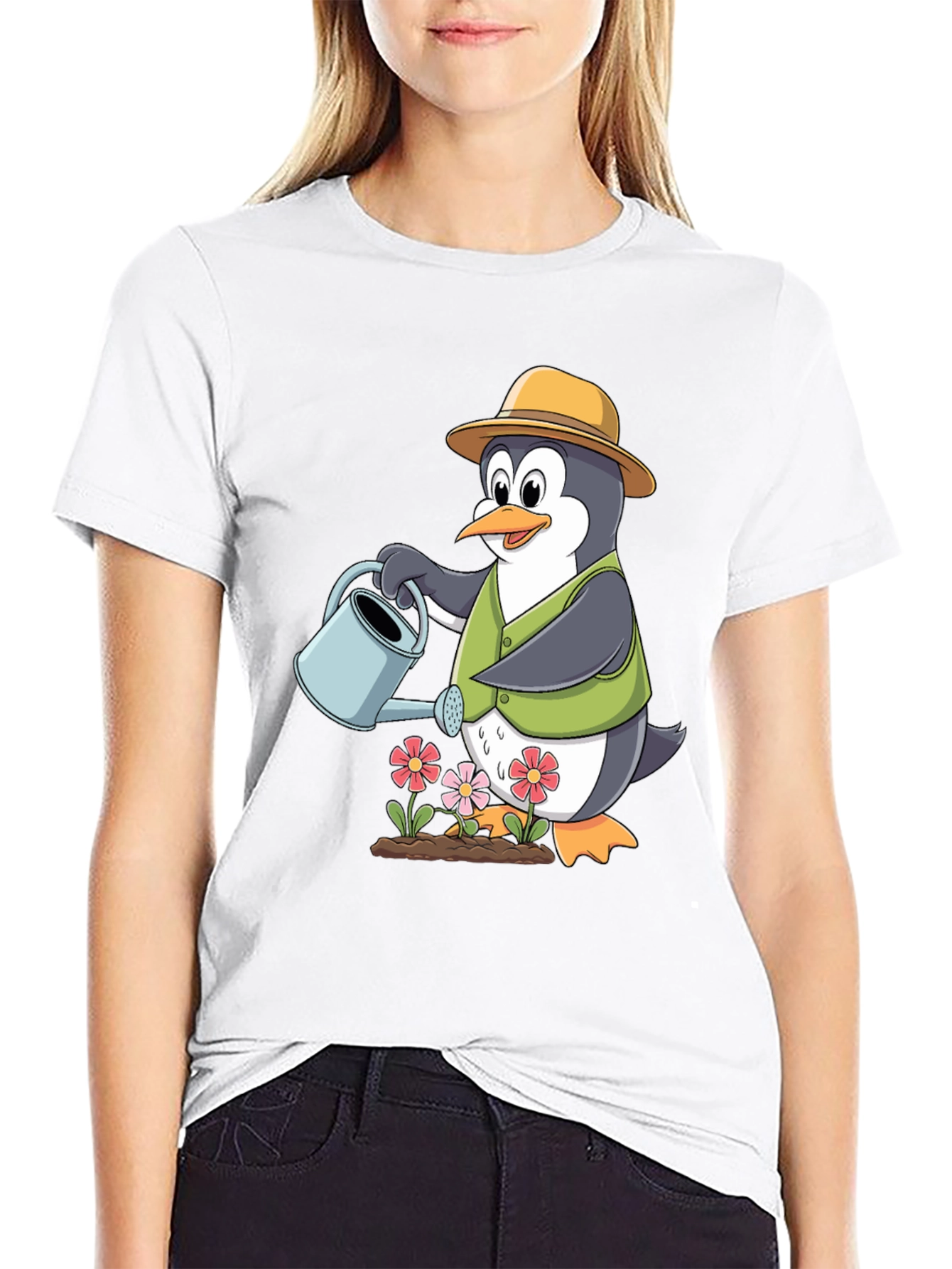 Penguin Gardener T-Shirt - Cute Cartoon Design