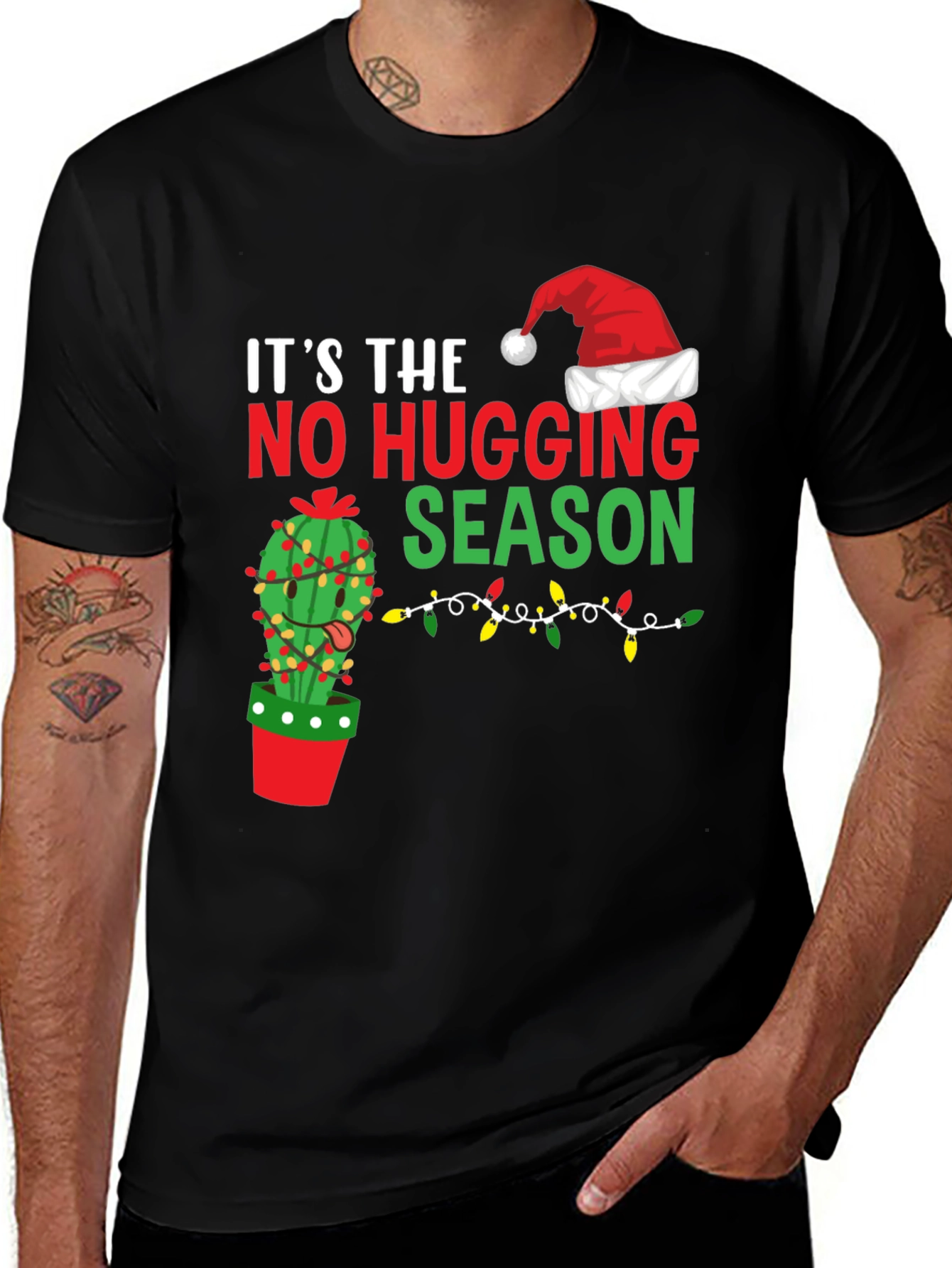 Funny No Hugging Season Cactus Christmas T-Shirt