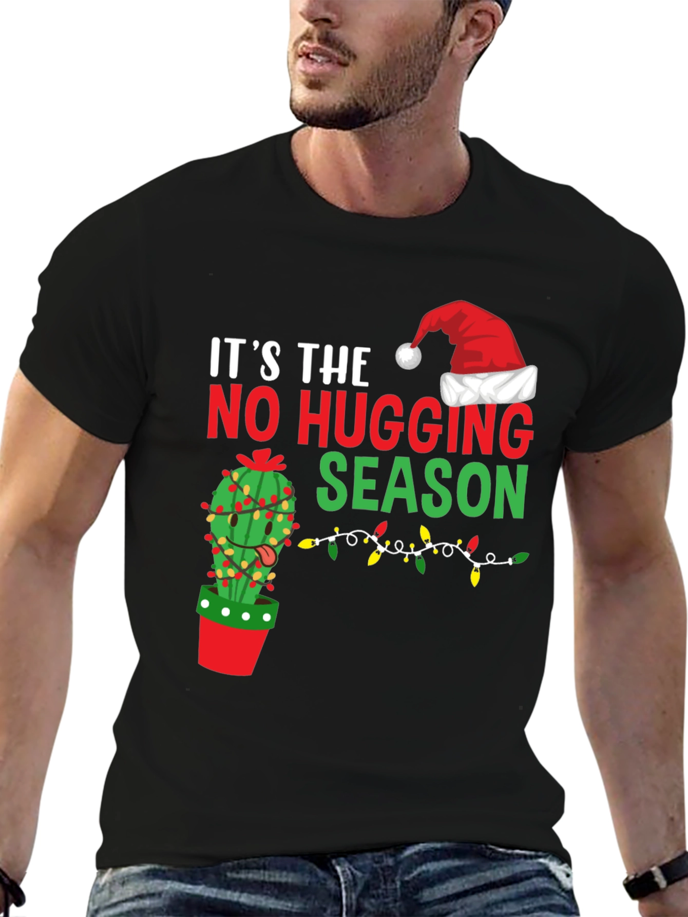 Funny No Hugging Season Cactus Christmas T-Shirt