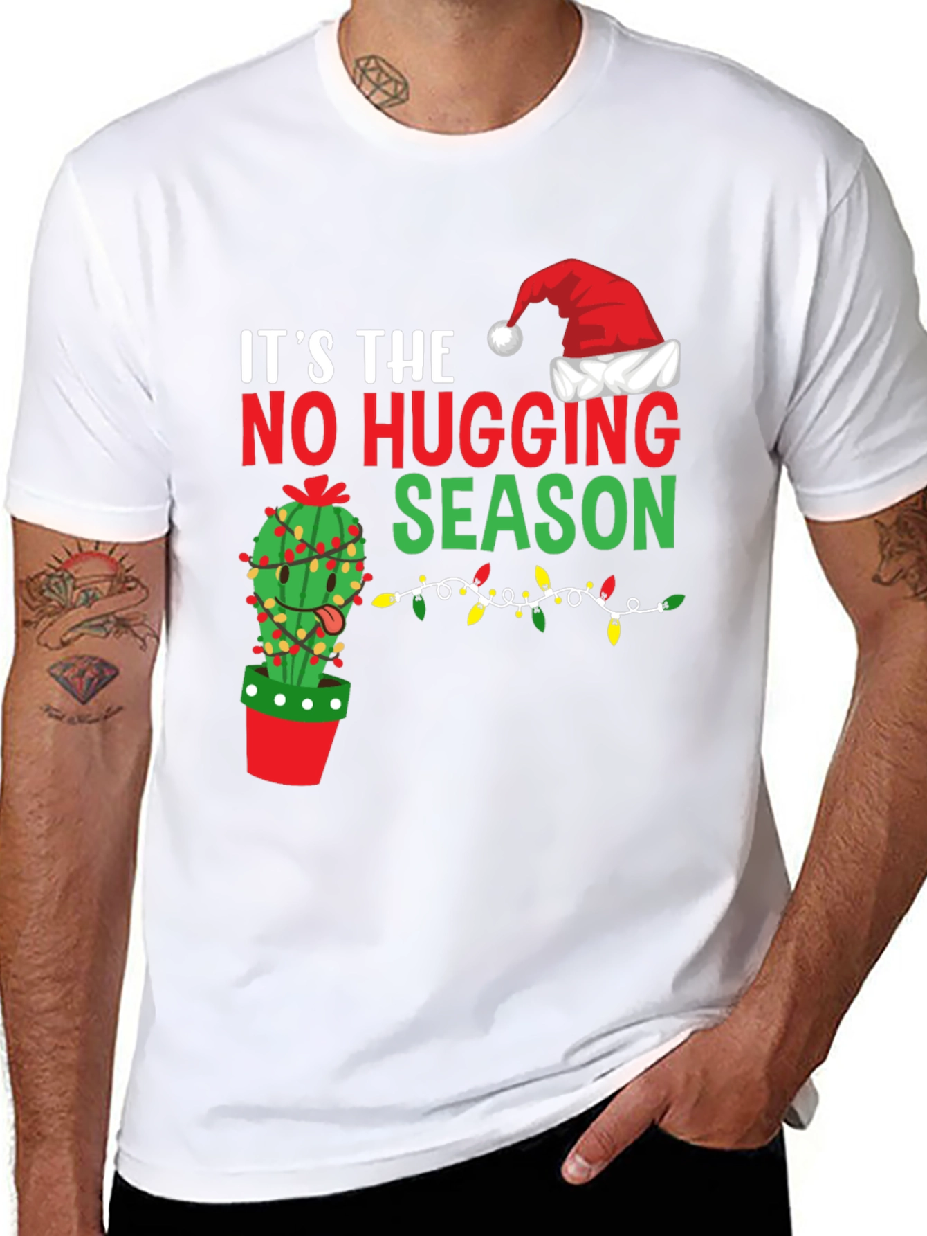 Funny No Hugging Season Cactus Christmas T-Shirt