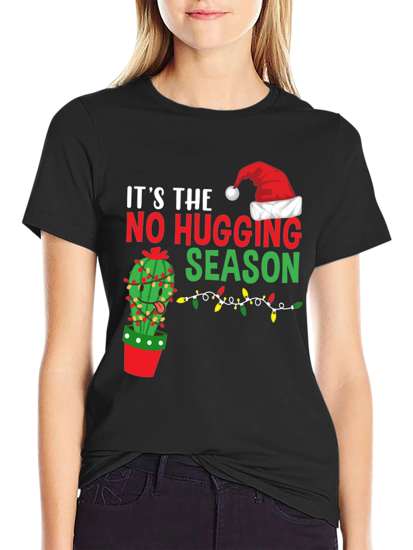 Funny No Hugging Season Cactus Christmas T-Shirt