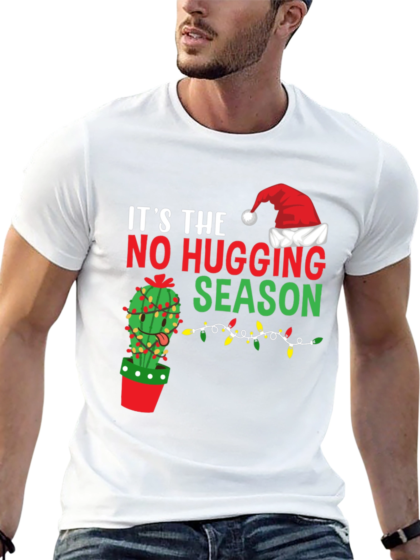 Funny No Hugging Season Cactus Christmas T-Shirt