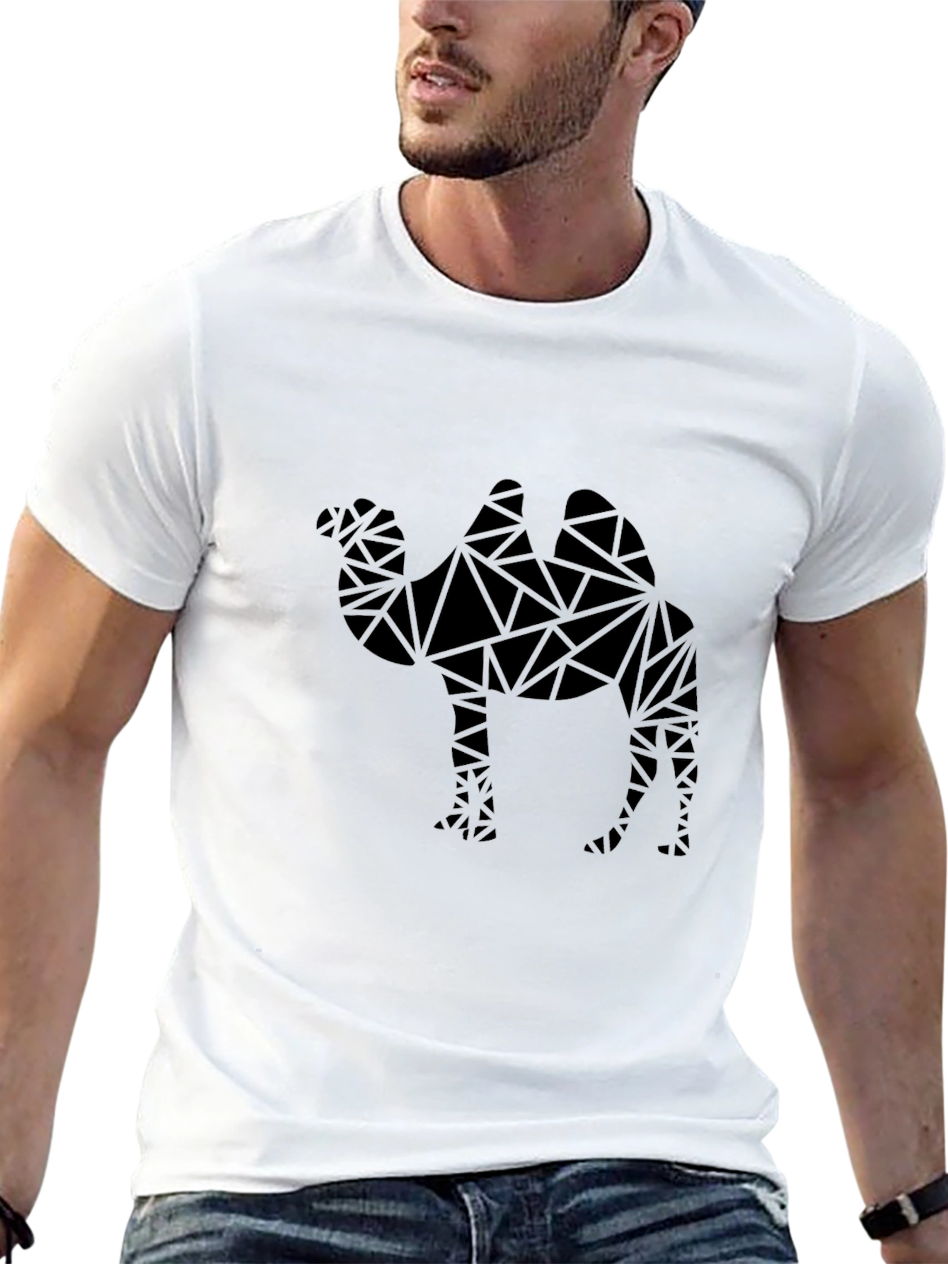 Geometric Camel Graphic Tee - Modern Black T-Shirt
