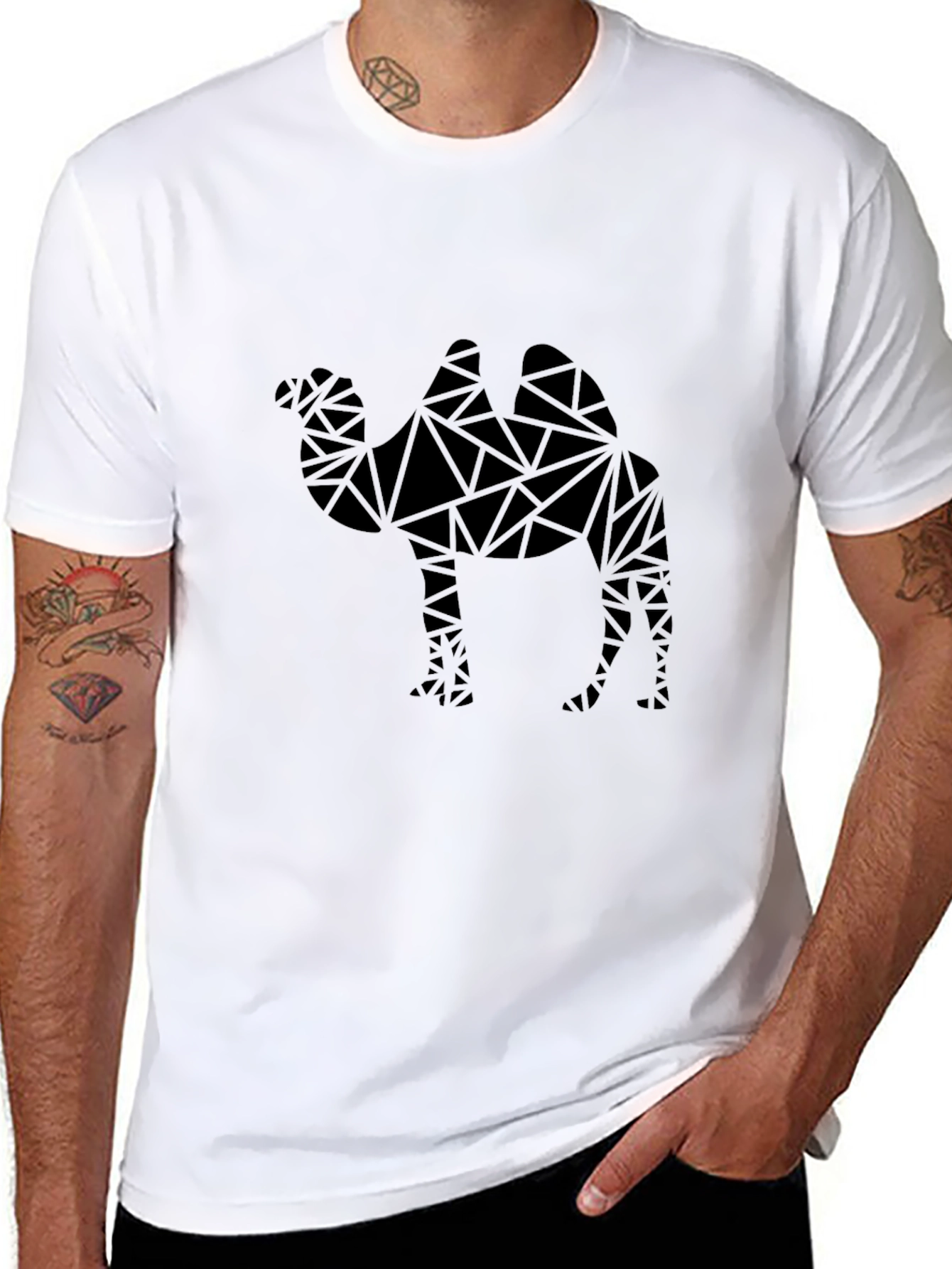 Geometric Camel Graphic Tee - Modern Black T-Shirt