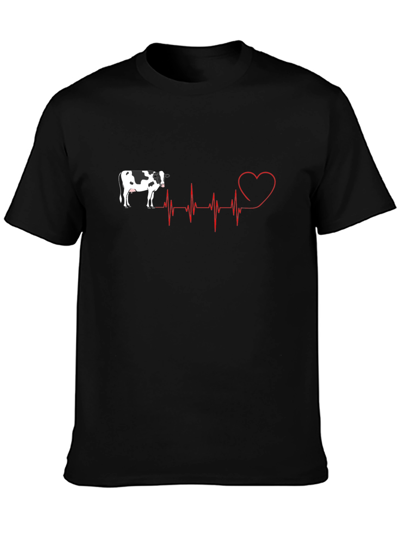 Cow Heartbeat Graphic Tee - Black Cotton T-Shirt