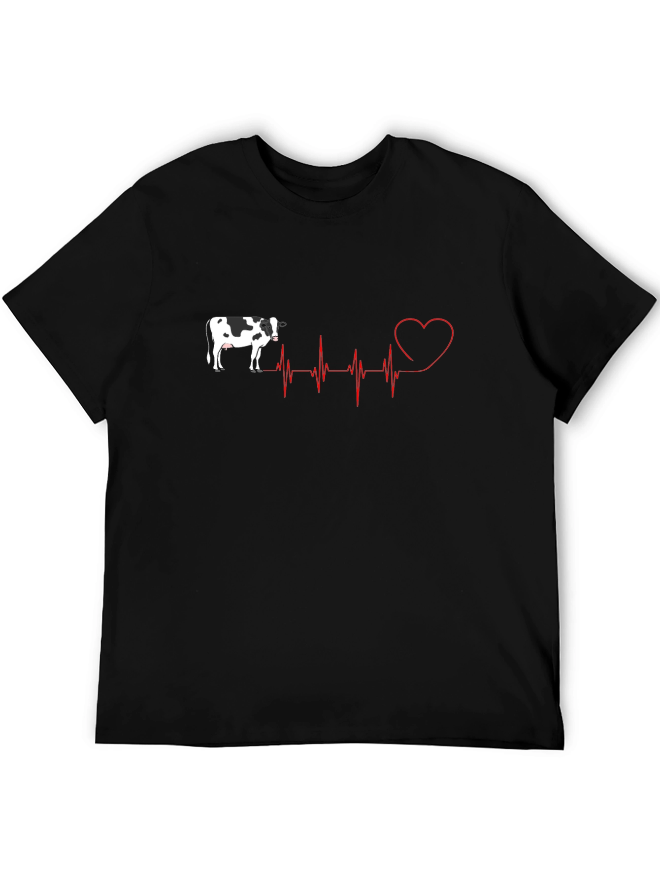 Cow Heartbeat Graphic Tee - Black Cotton T-Shirt
