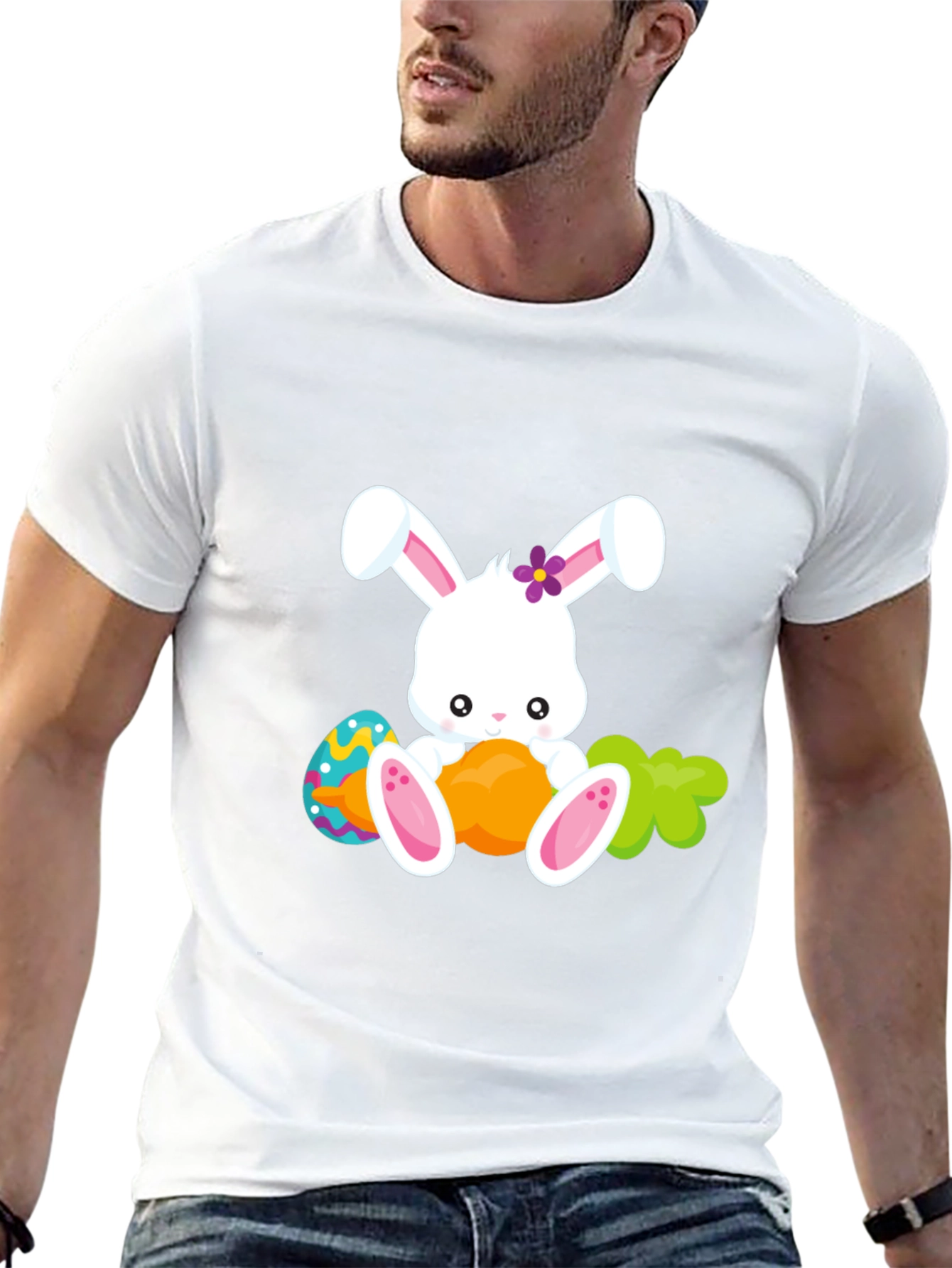 Cute Easter Bunny Graphic Tee - Black