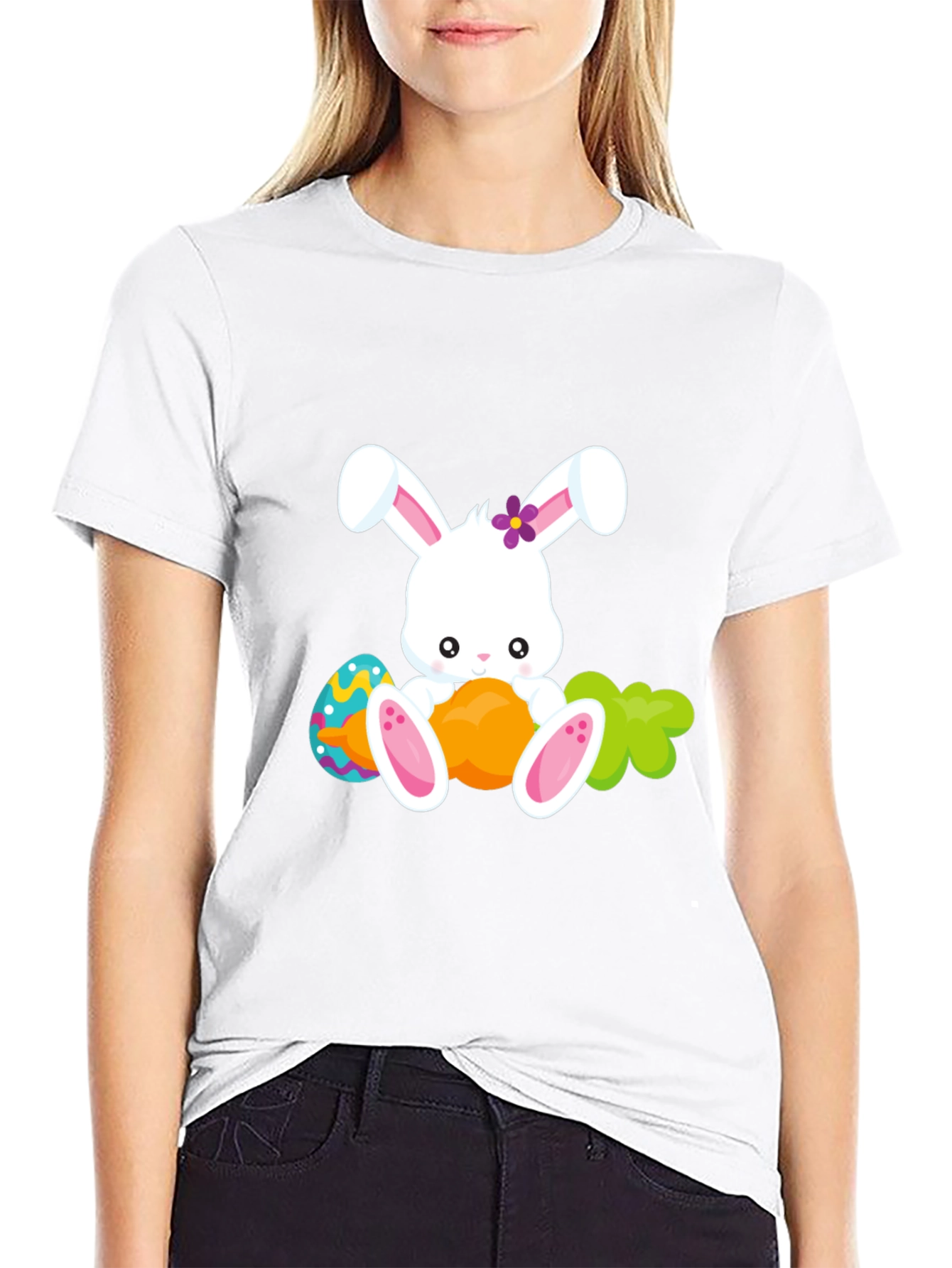 Cute Easter Bunny Graphic Tee - Black