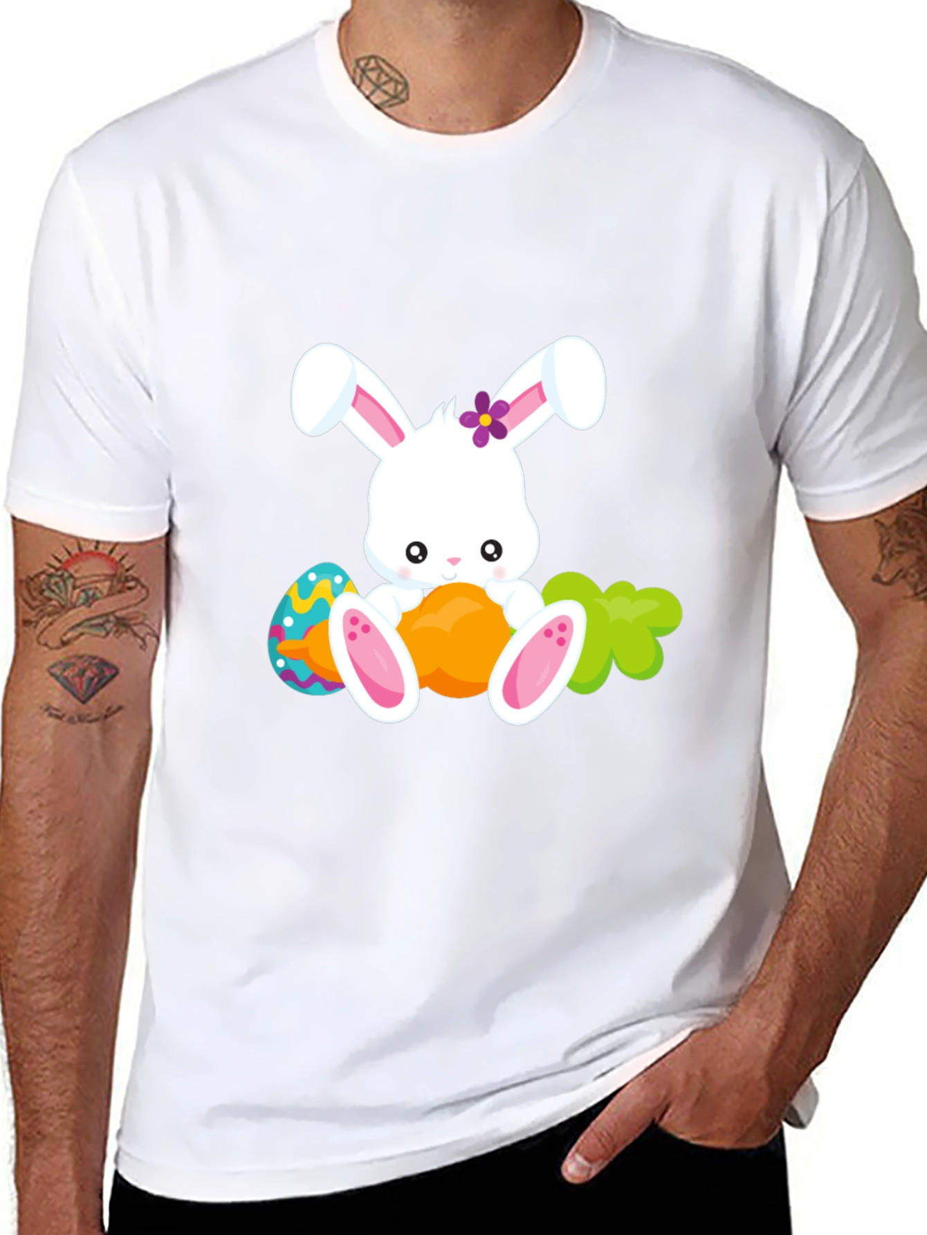 Cute Easter Bunny Graphic Tee - Black