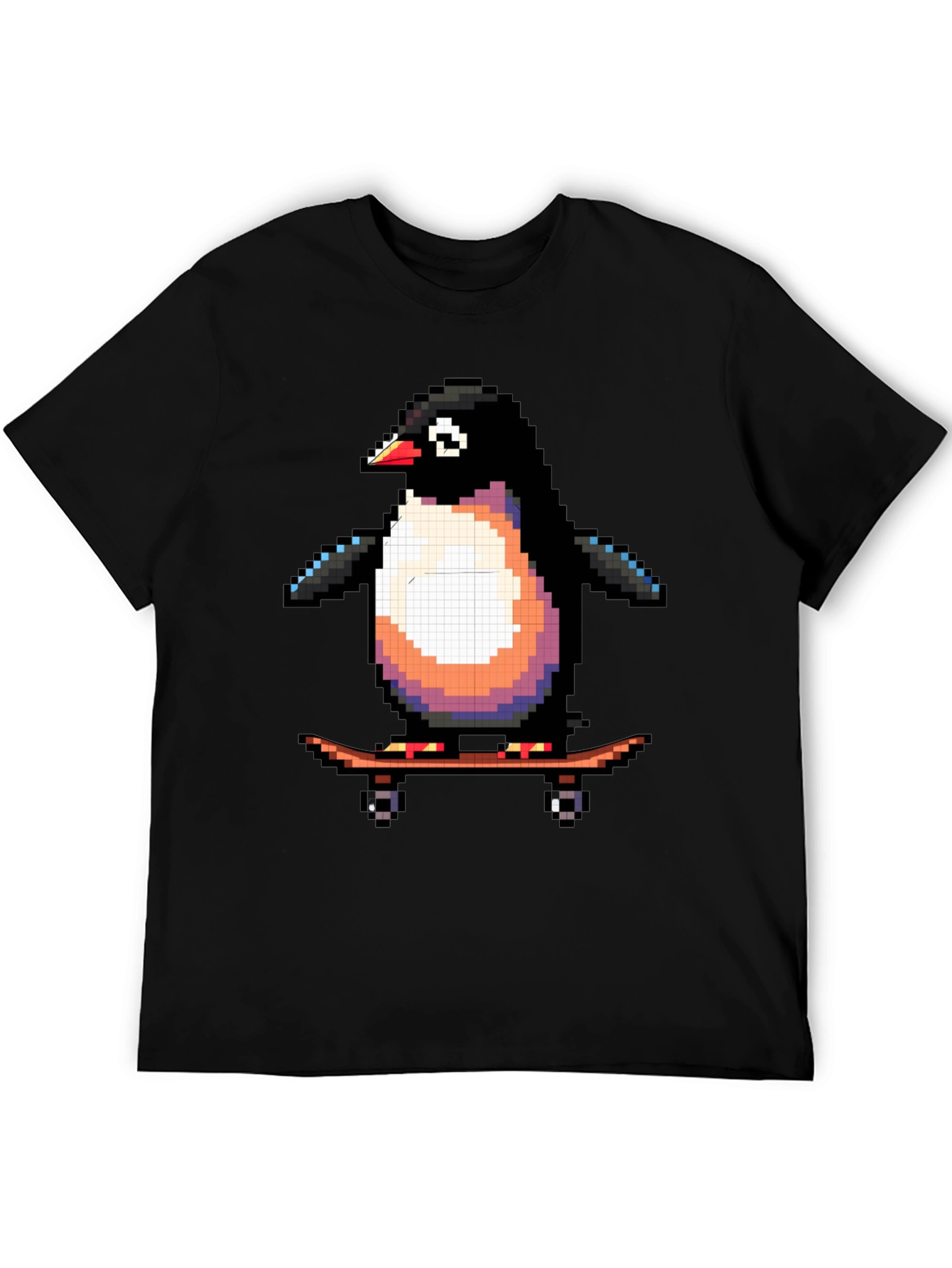Pixel Penguin Skateboard T-Shirt - Cool Black Tee
