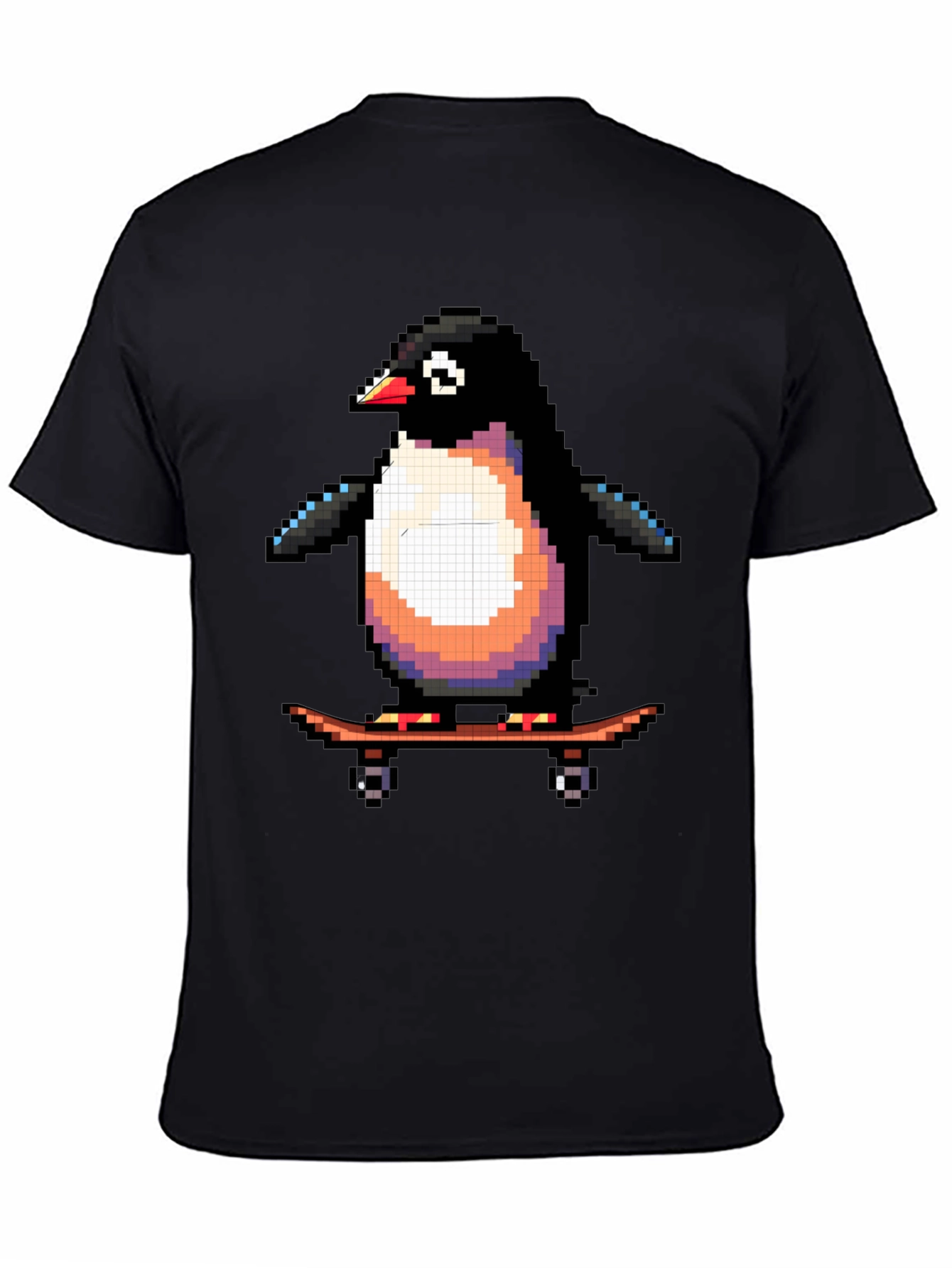 Pixel Penguin Skateboard T-Shirt - Cool Black Tee