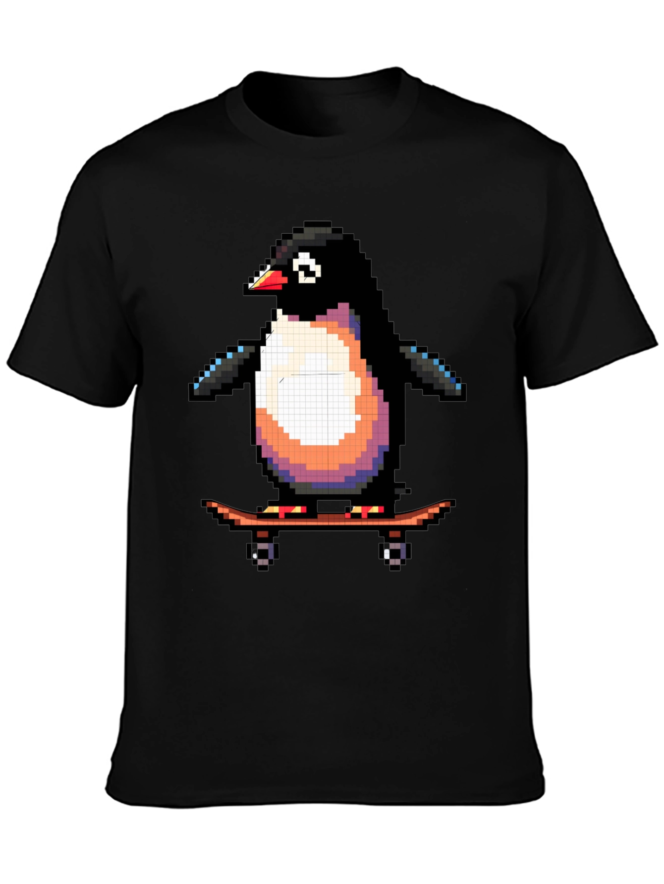 Pixel Penguin Skateboard T-Shirt - Cool Black Tee