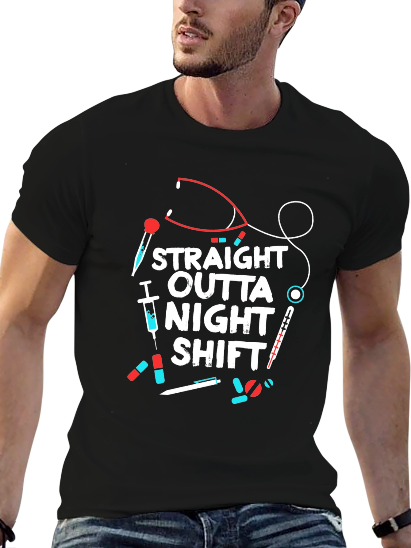 Straight Outta Night Shift Graphic Tee - Nurse T-Shirt