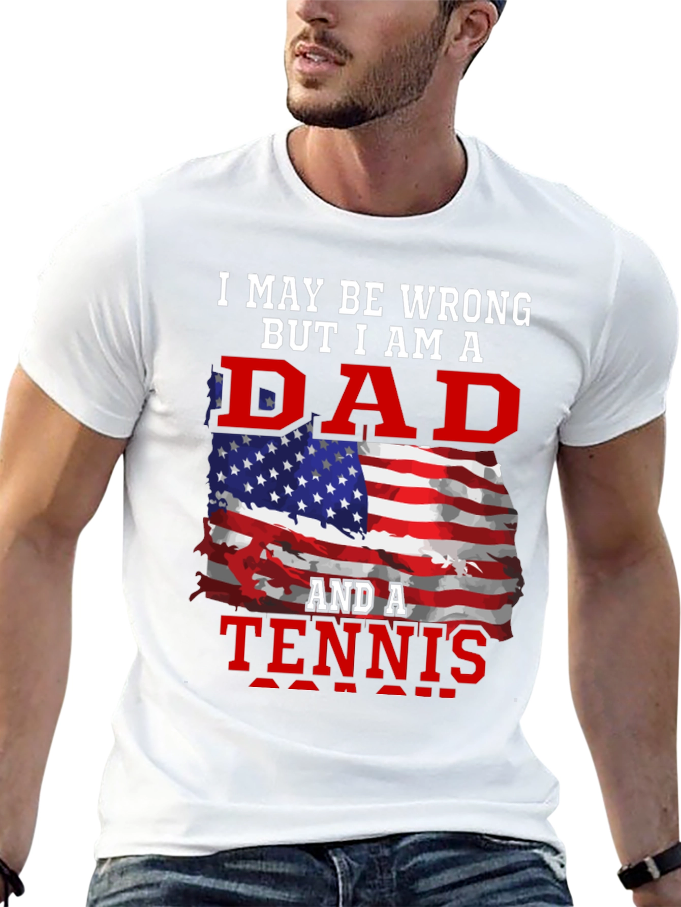 Dad and Tennis Fan T-Shirt - Patriotic Design