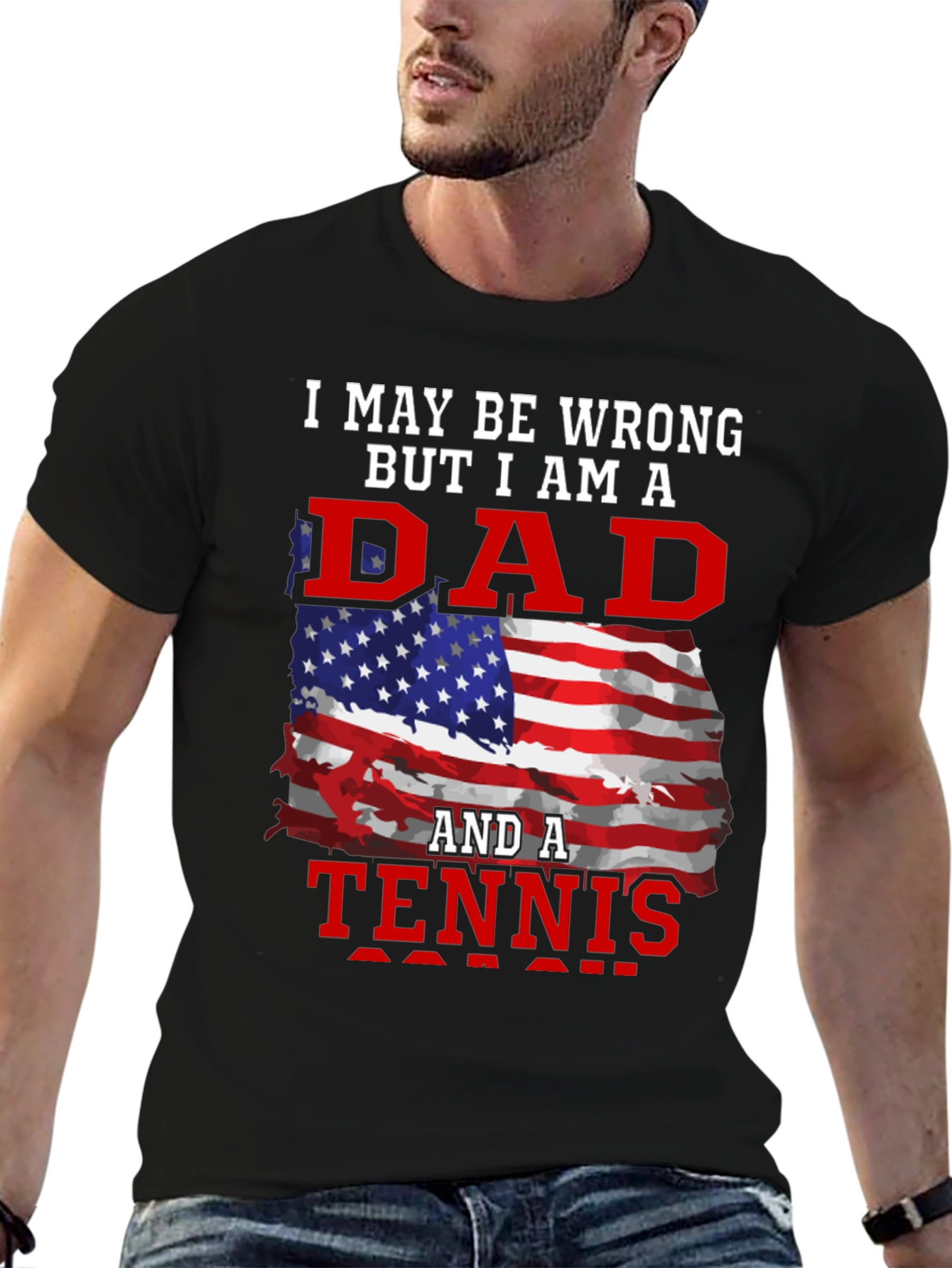 Dad and Tennis Fan T-Shirt - Patriotic Design