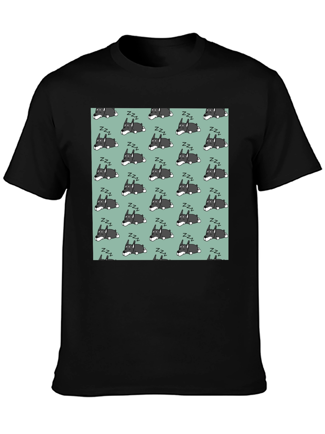 Sleeping Dog Pattern T-Shirt - Black